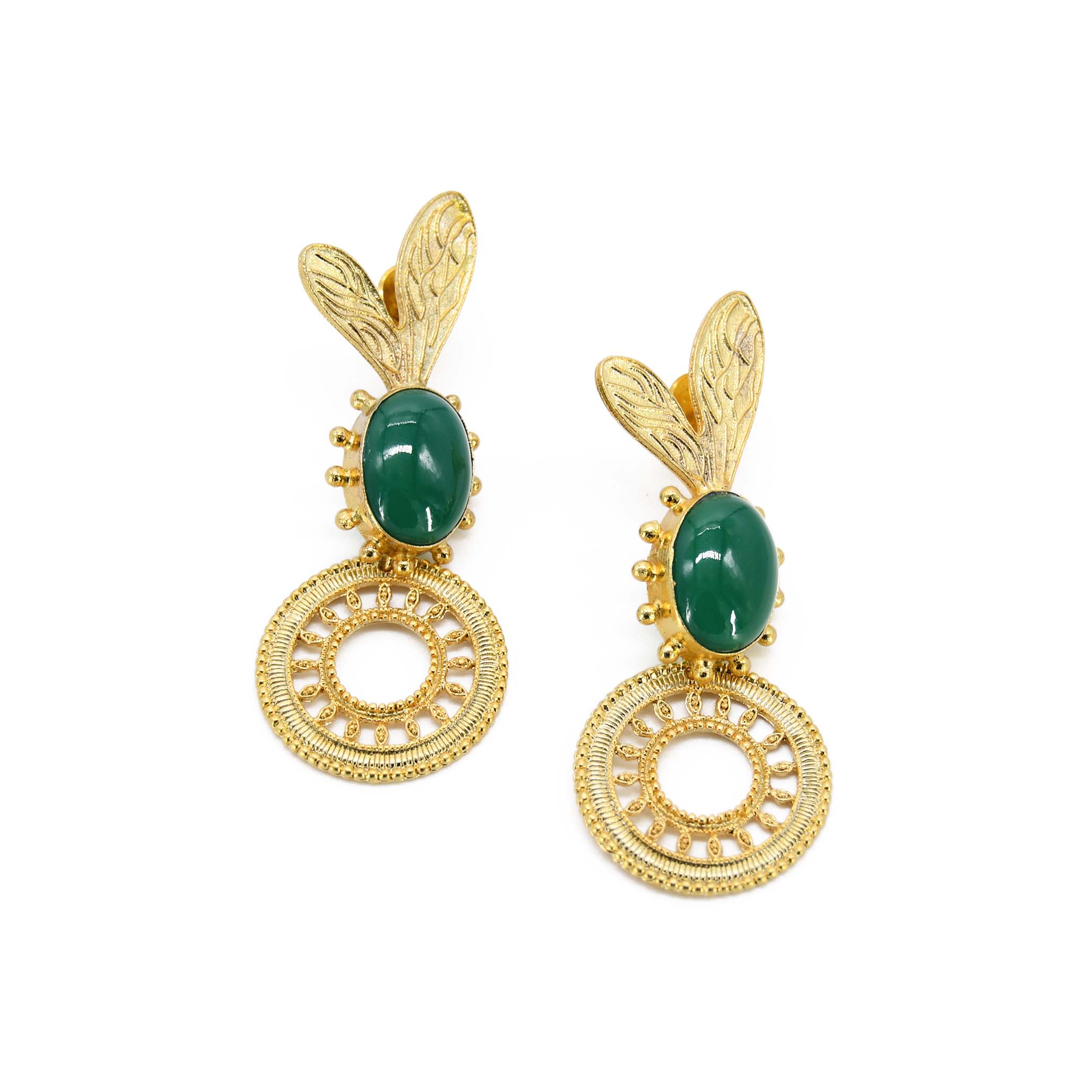 Women’s Gold / Green Natural Green Onyx Gemstone Leaves Handmade Drop Earring Adiba