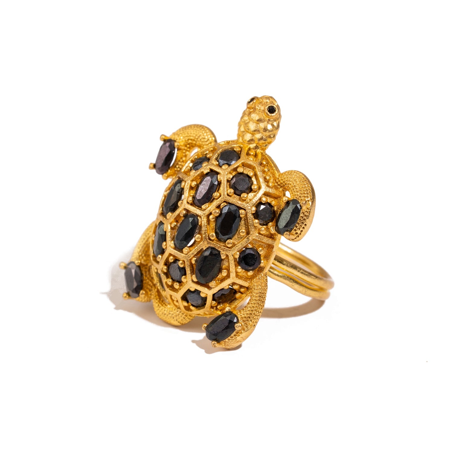 Ebru Jewelry Women's Gold / Black Protective Turtle Black Onyx & Gold Chunky Adjustable Ring - Gold In Gold