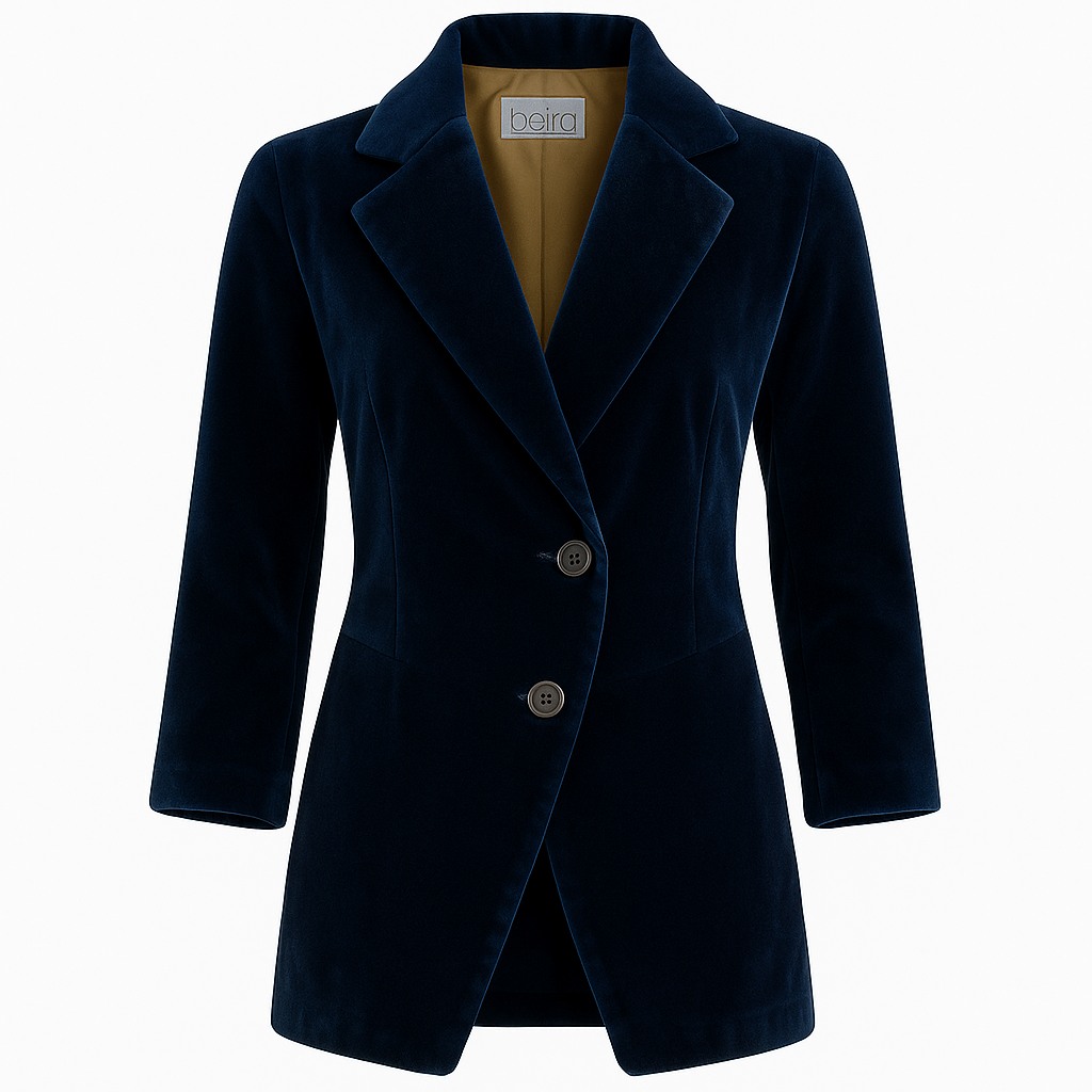 Women's Blue Maggie Longline Tailored Velvet Blazer In Navy | Large | Beira
