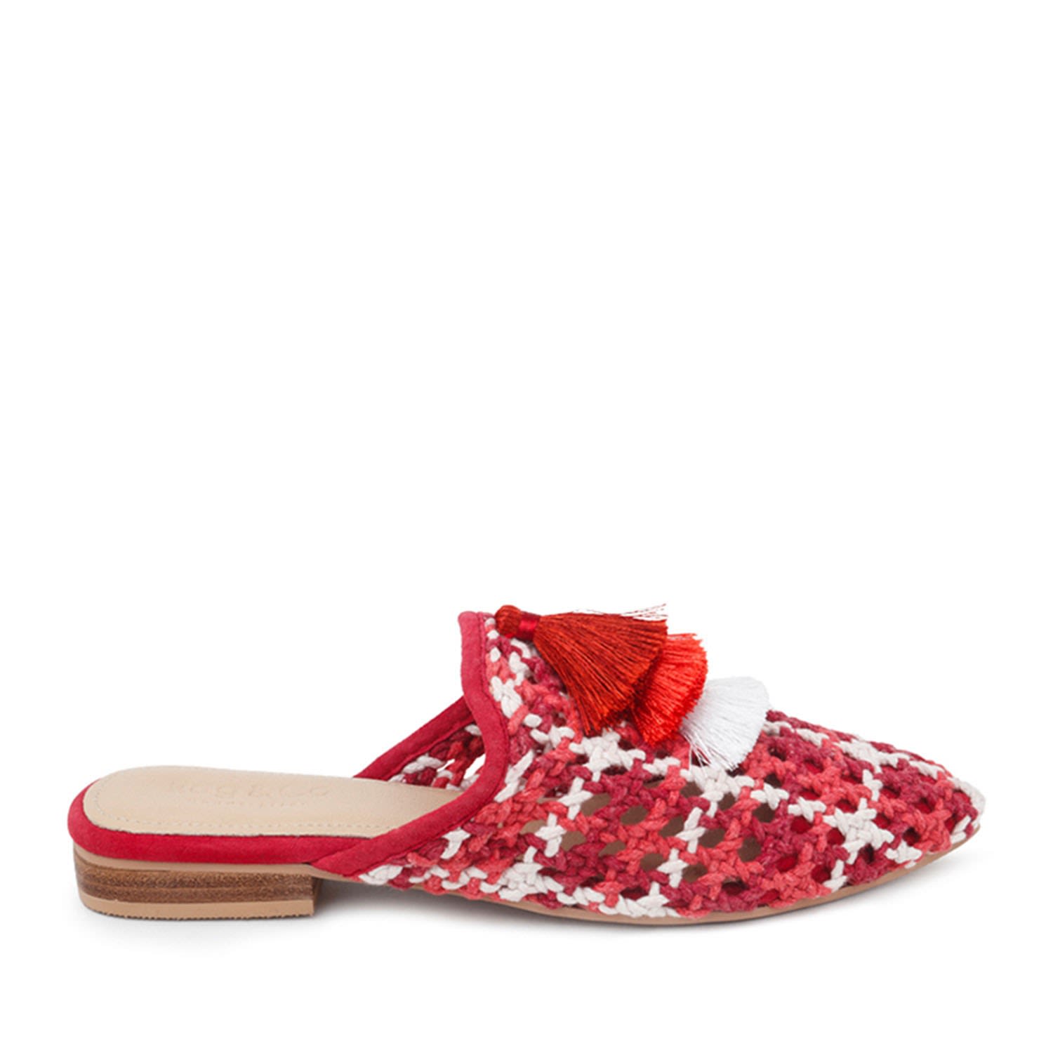 Rag & Co Women's Mariana Red Woven Flat Mules With Tassels