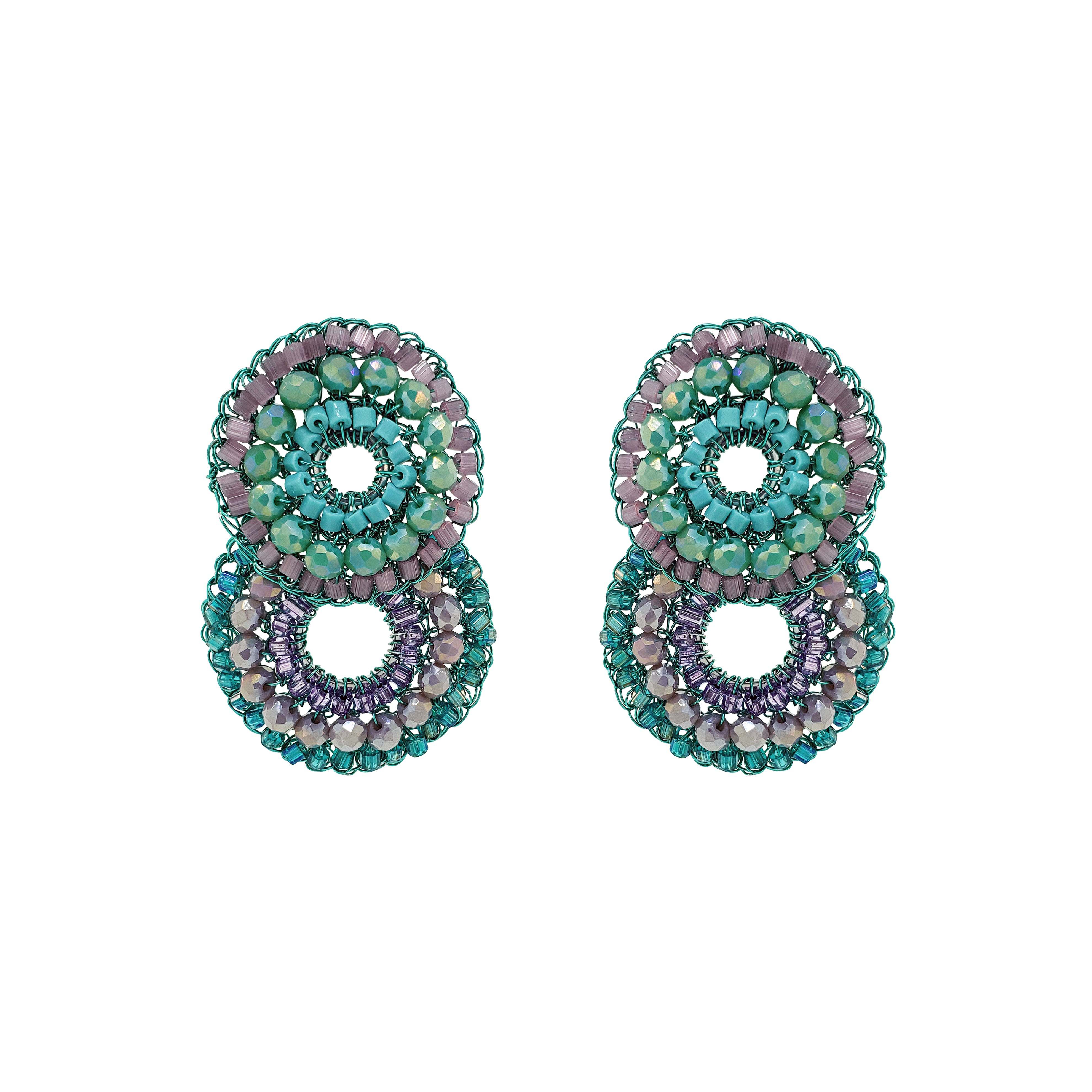 Lavish By Tricia Milaneze Women's Green / Blue / Pink Neon Turquoise Mix Gush Small Handmade Crochet Earrings