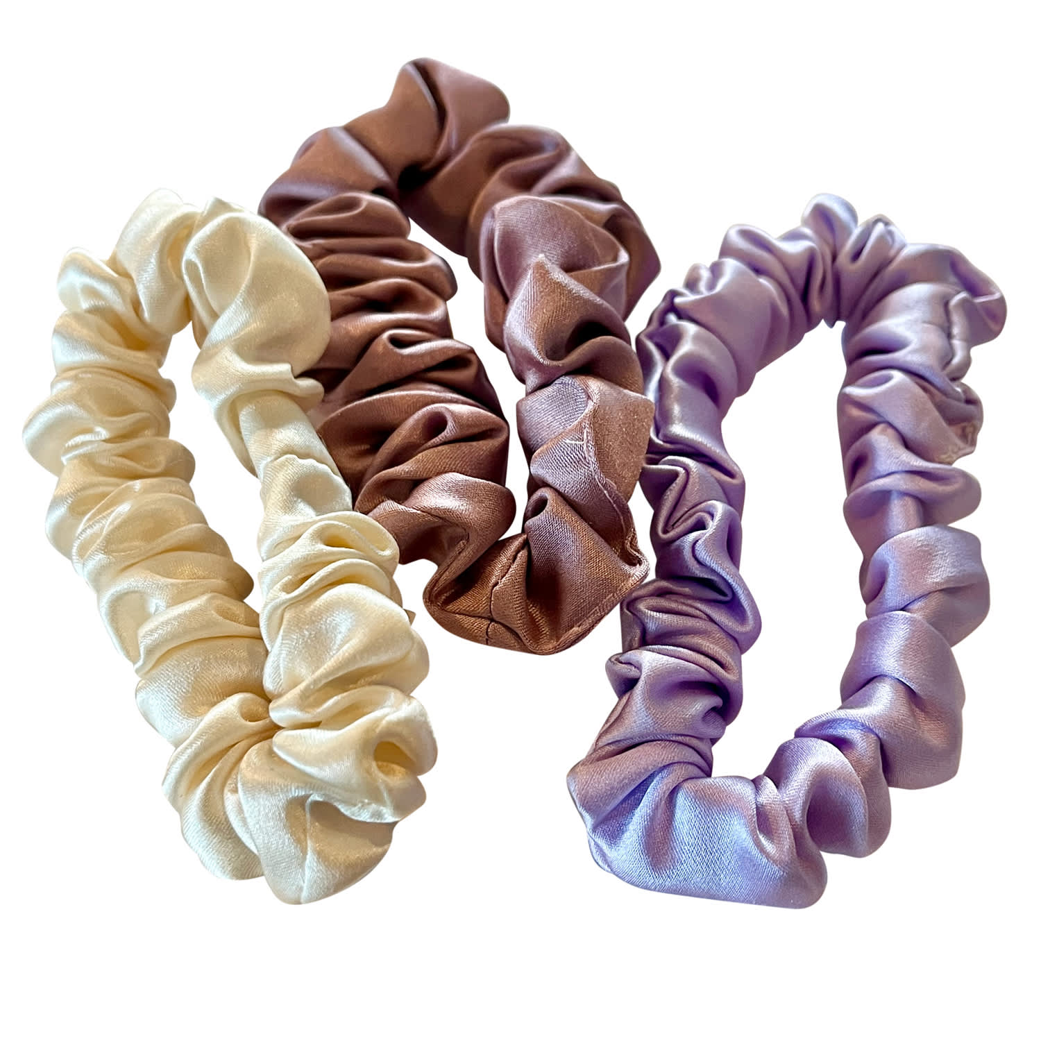 Women's Purple Set Of Three Pure Mulberry Silk Mini Scrunchies Weekly Special Hair Ties Hyacinth Bouquet | One Size | Soft Strokes Silk