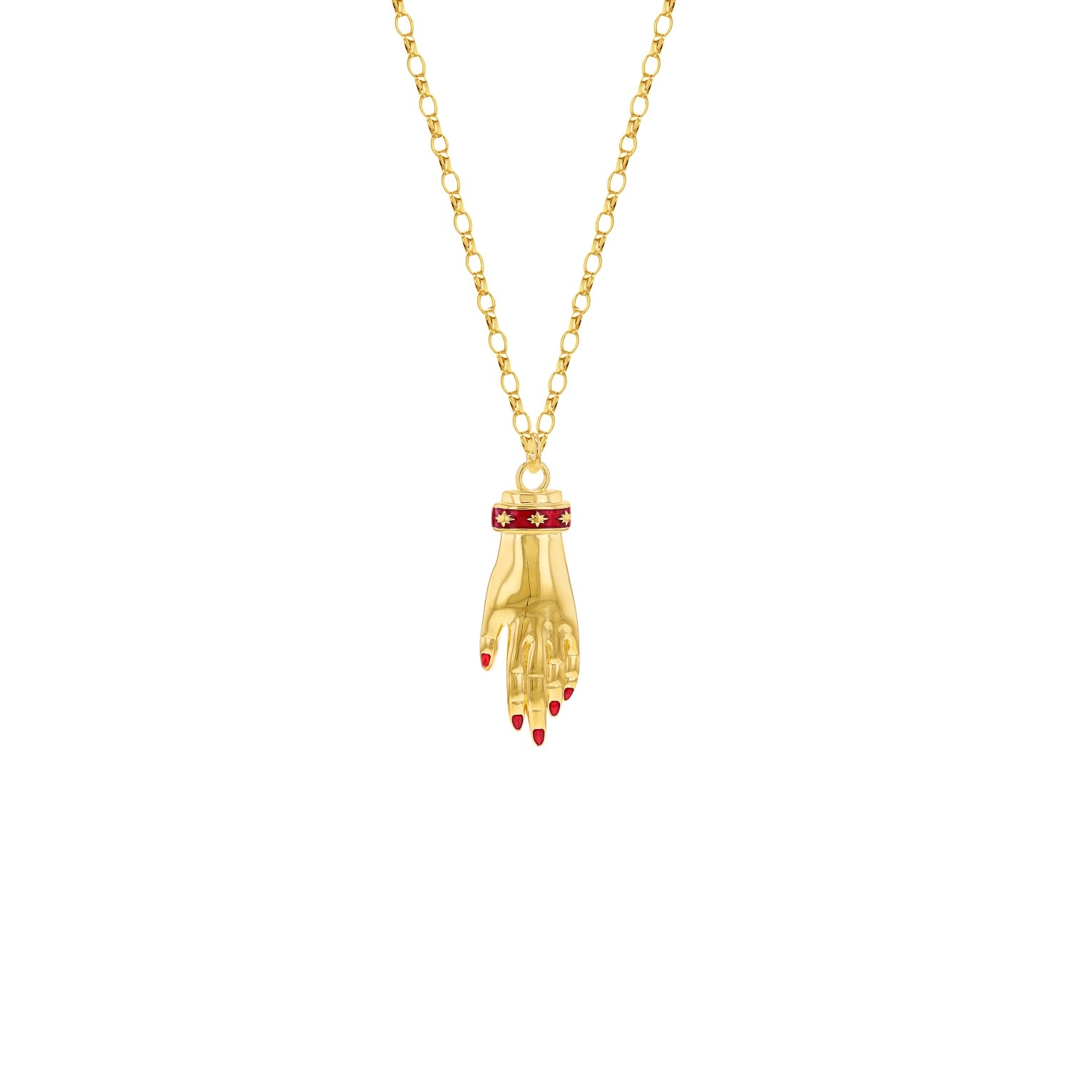 True Rocks Women's Gold / Red Gold & Red Enamel Vintage Hand Pendant In Gold