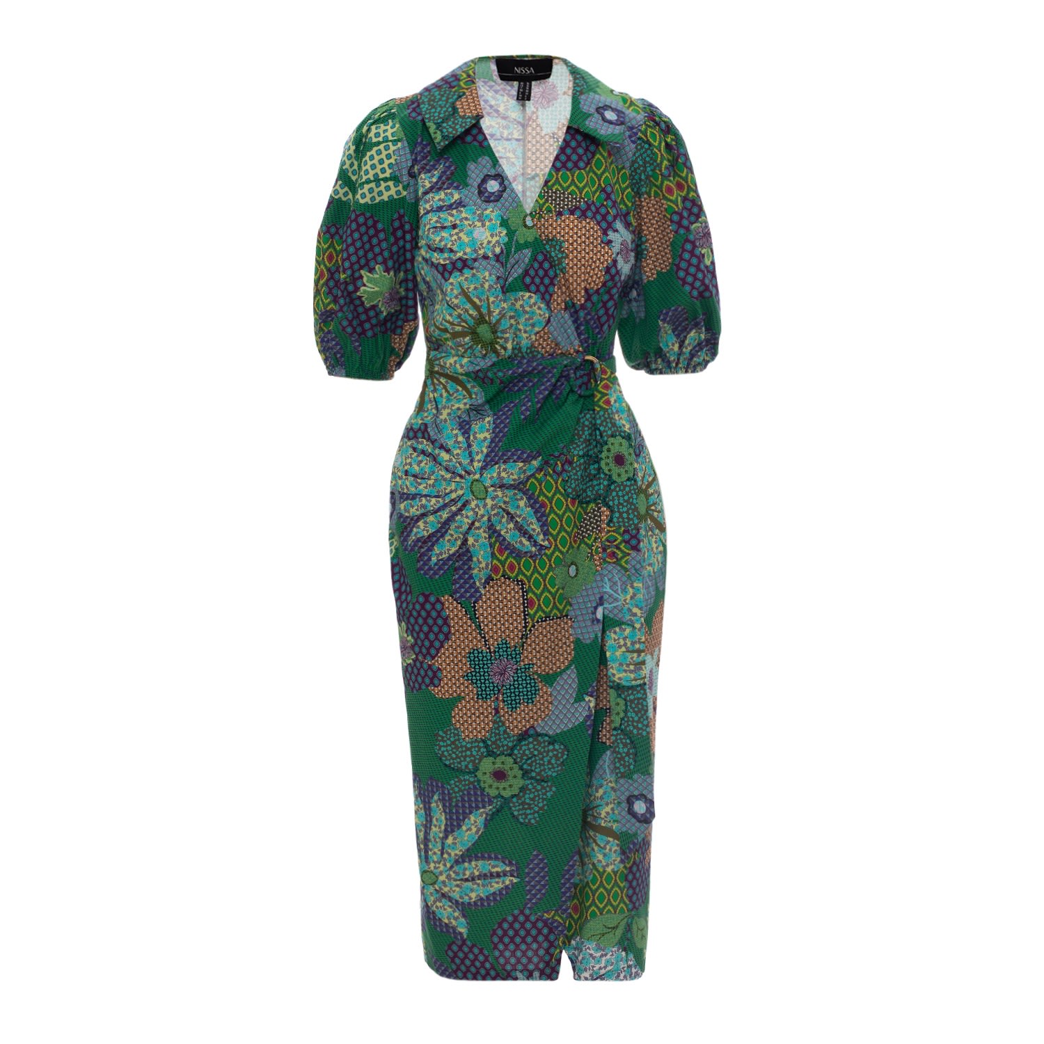 Nissa Women's Green Printed Poplin Floral Dress