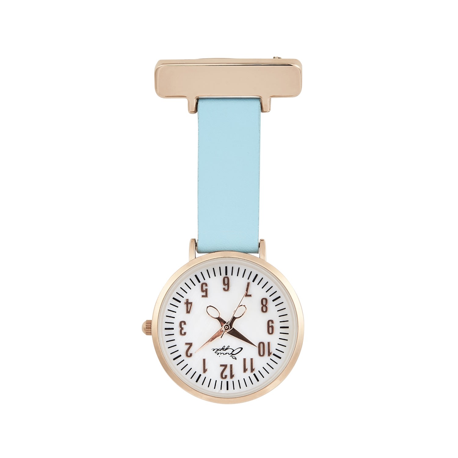 Bermuda Watch Company Women's Annie Apple Rose Gold/pearl/blue Leather Nurse Fob Watch