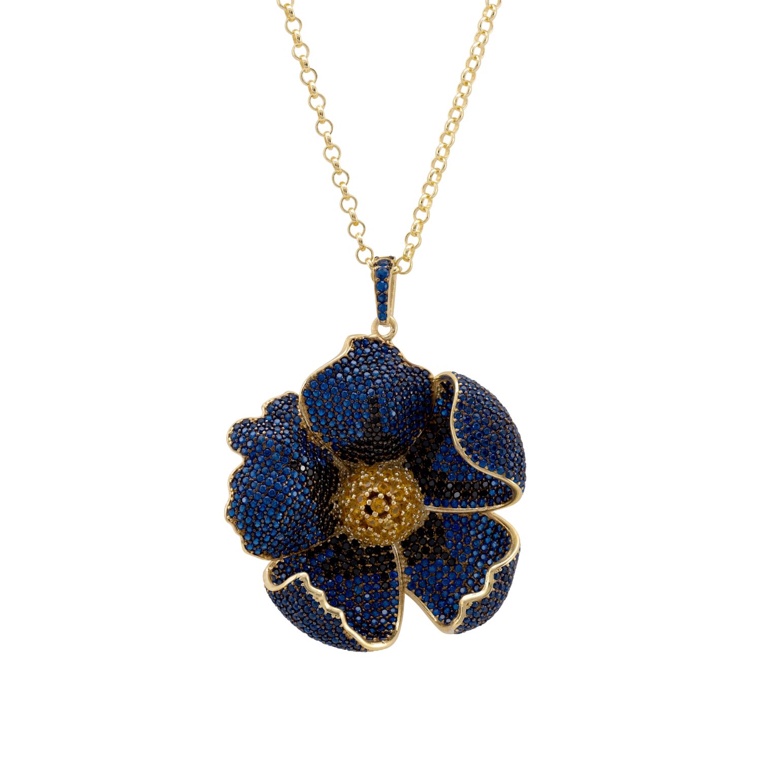 Women’s Blue / Yellow / Orange Poppy Pendant Necklace Gold Sapphire Blue Cz Latelita