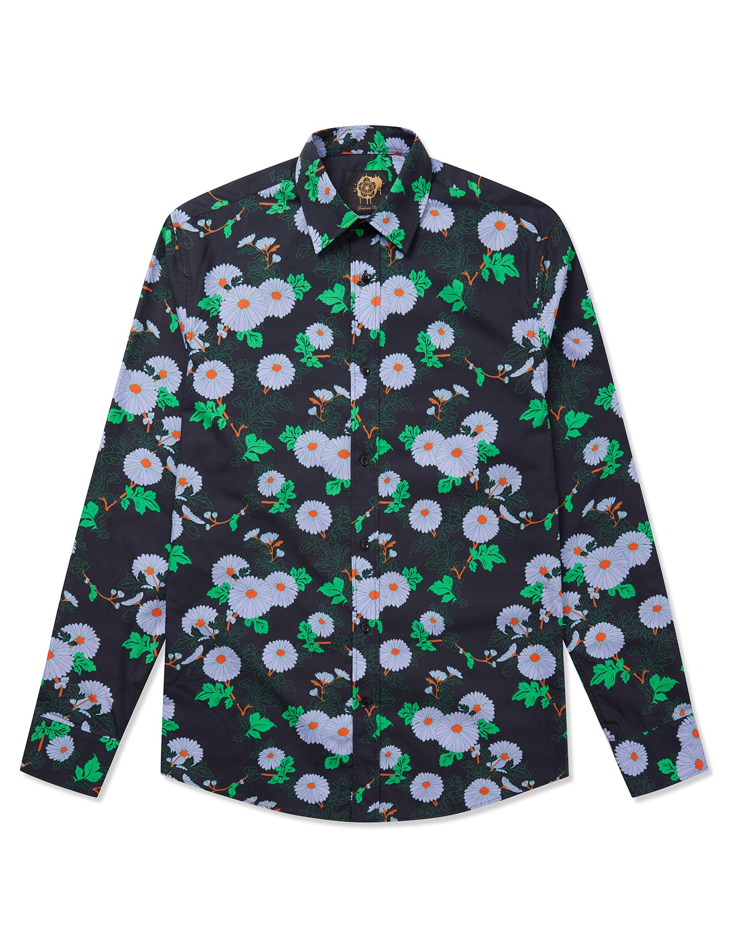 Gresham Blake Men's Black Purple Daisy Shirt In Black