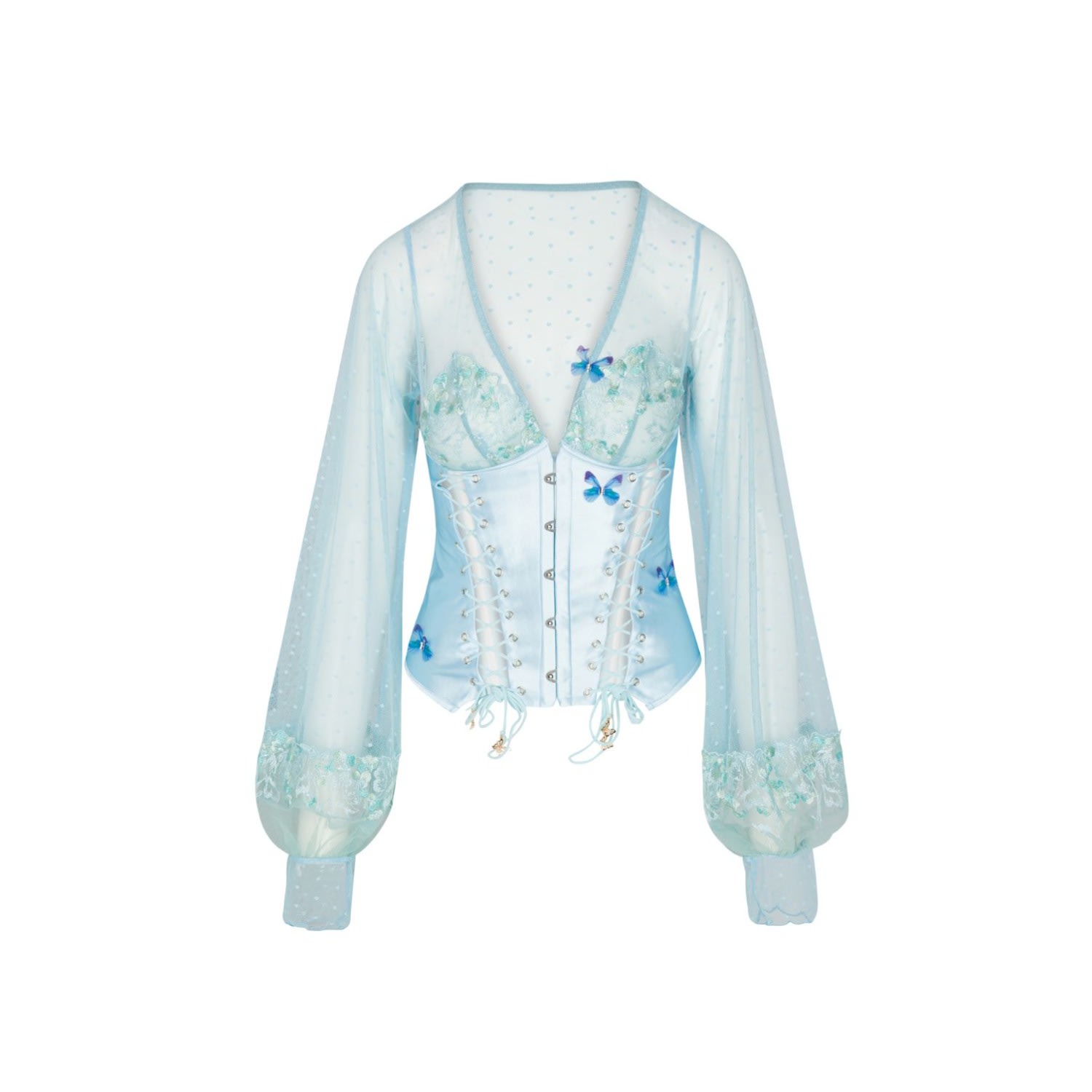 Empress Mimi Women's Madame X Blue Lace Butterfly Corset With Butterfly Detail In Blue