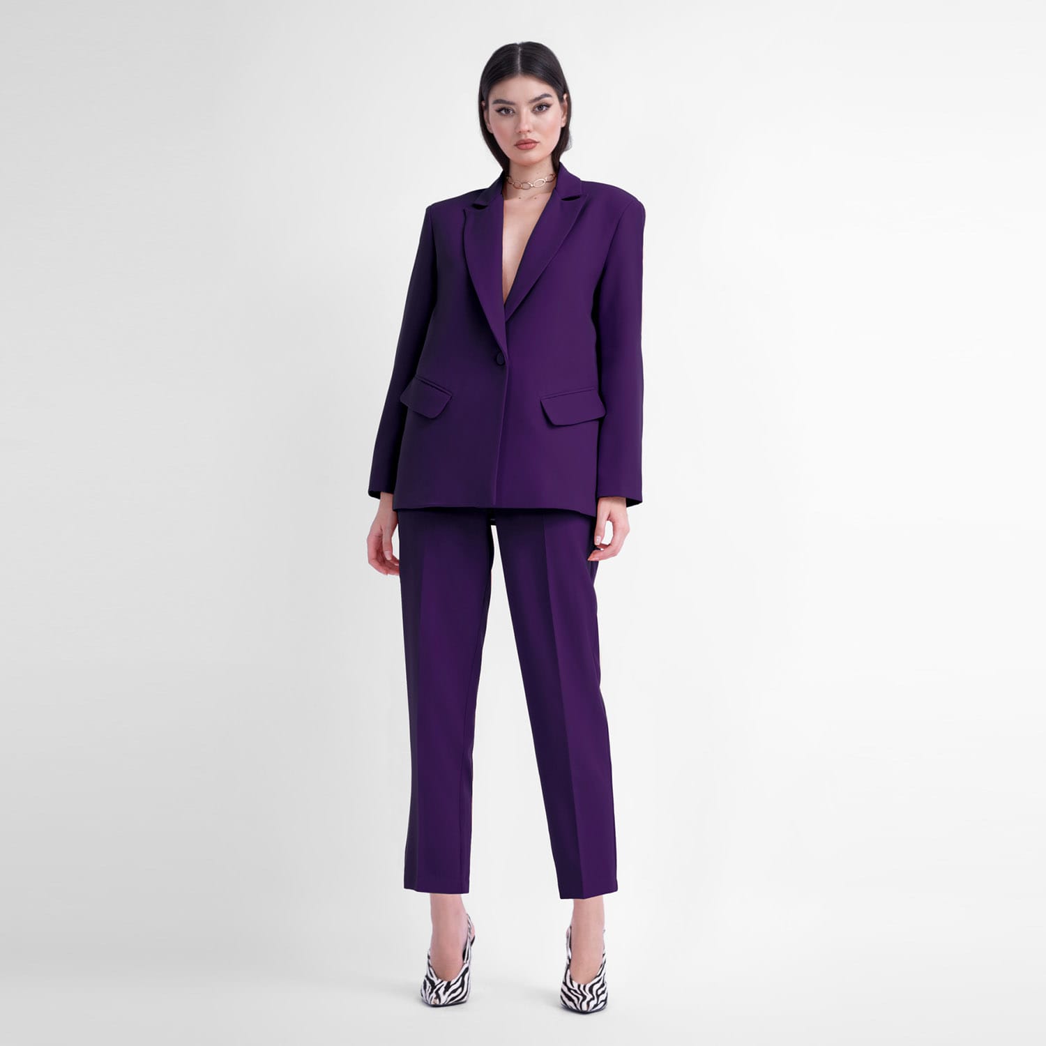 Purple Suit With Regular Blazer And Cropped Trousers by BLUZAT