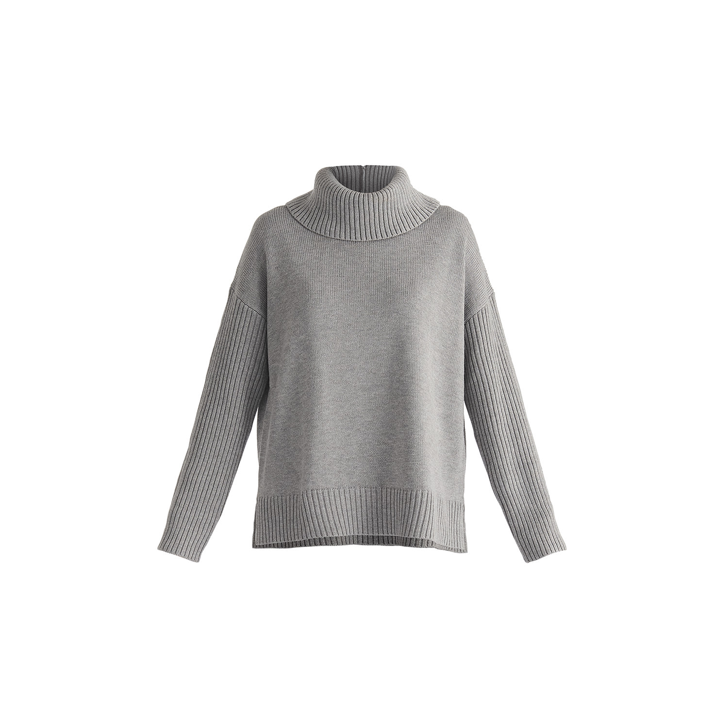Paisie Women's Polo Neck Jumper With Ribbed Details In Grey In Grey