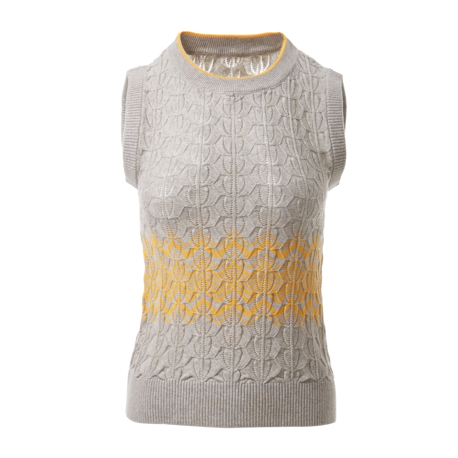 Fully Fashioning Women's Grey / Yellow / Orange  Mahalia Crochet Knit Vest - Heather Grey & Yellow In Gray