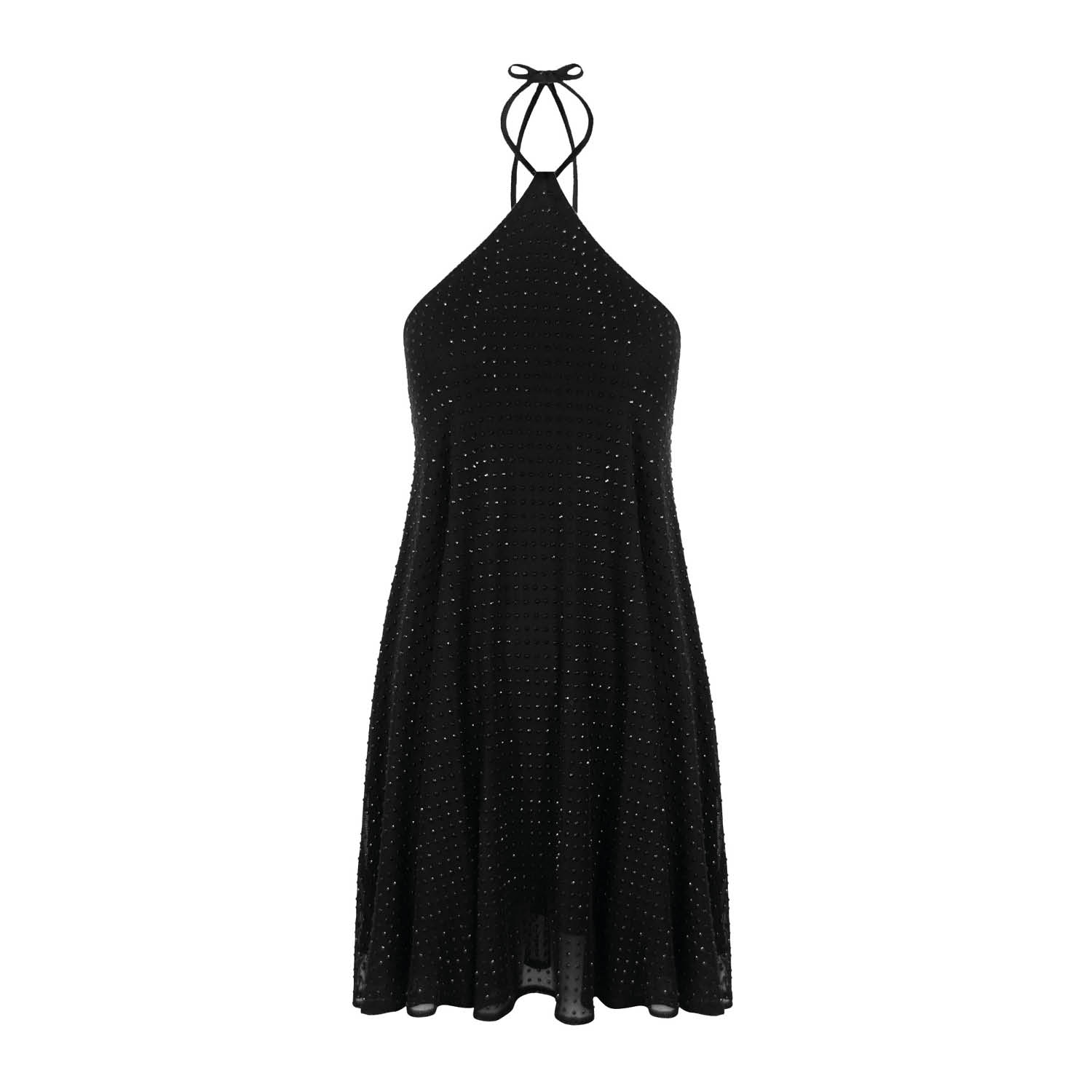 Ow Collection Women's Andie Halter Rhinestone Dress - Black In Black