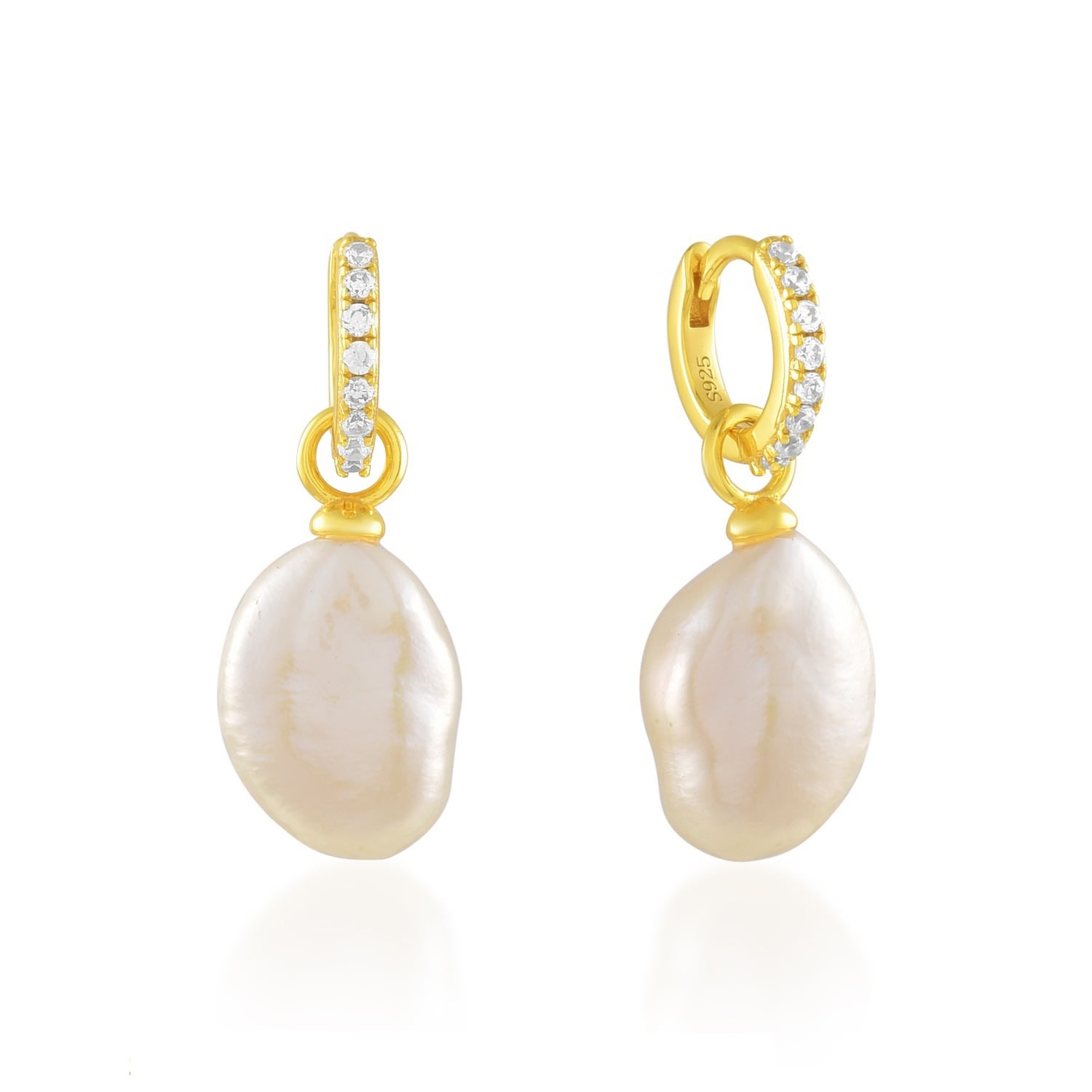 Arvino Women's Baroque Pearl Drop Huggies Gold Vermeil In White
