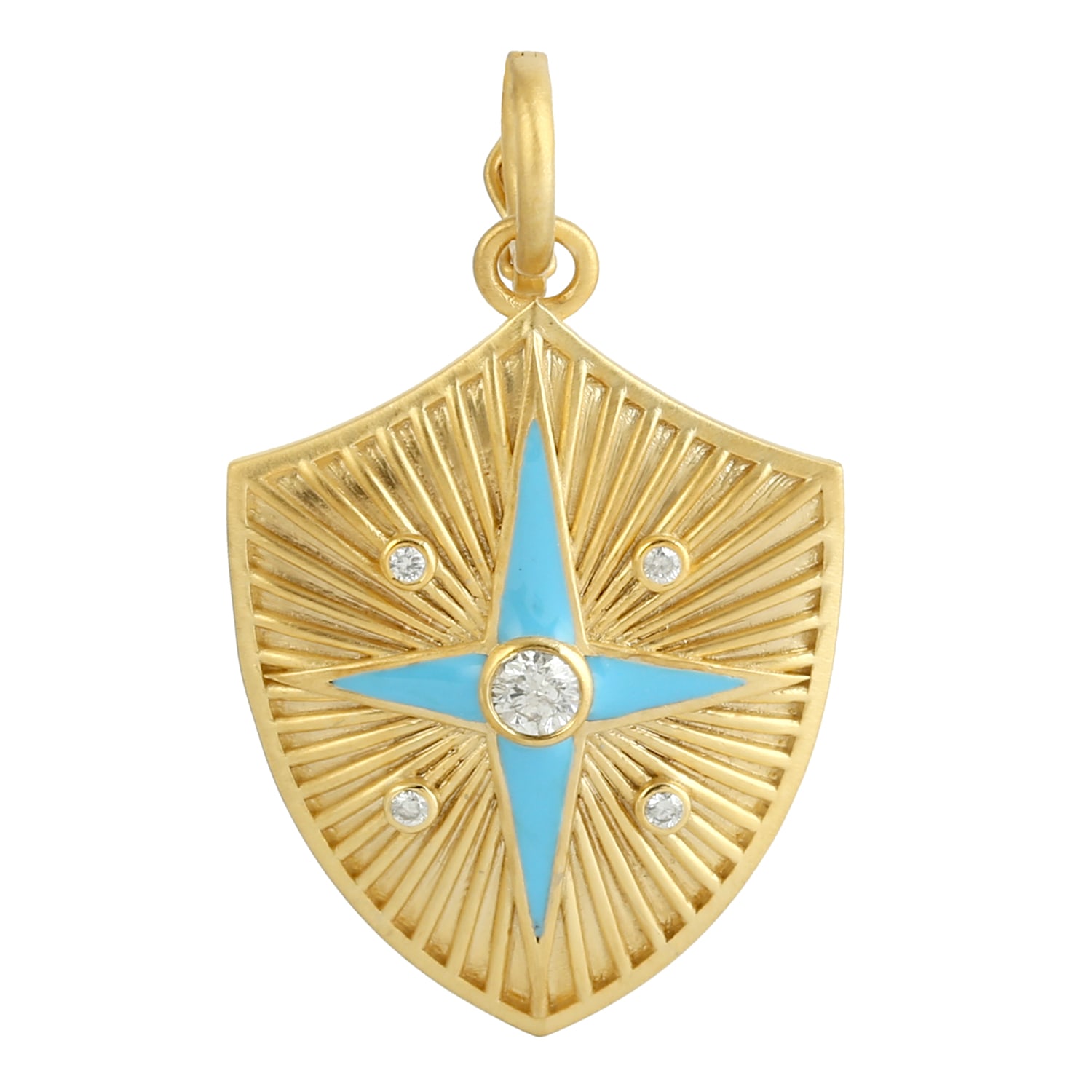 Women’s White / Gold Natural Diamond Enamel Handmade 14K Gold Shield Pendant Artisan