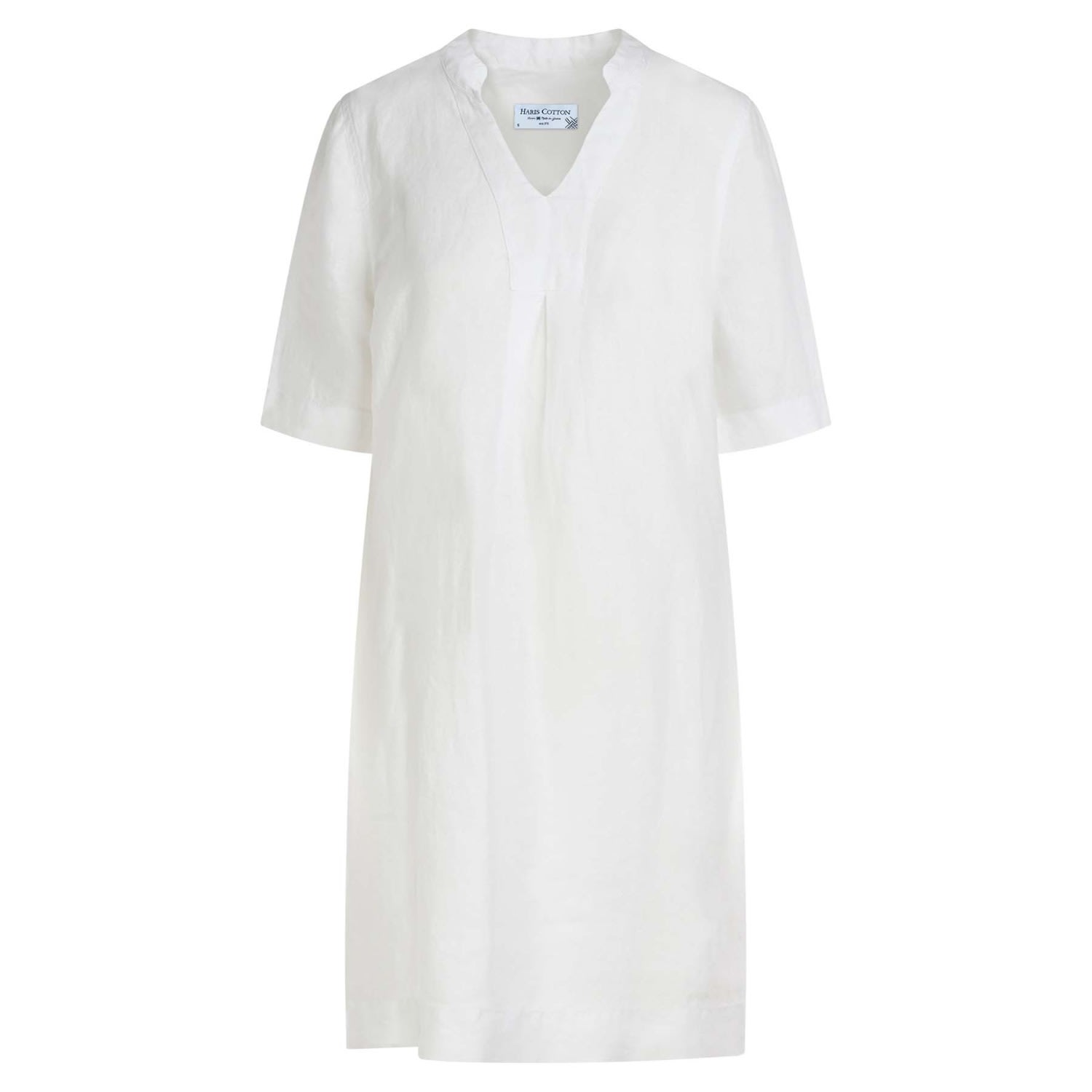 Women’s "V" Neck Line Linen Dress - White Extra Small Haris Cotton