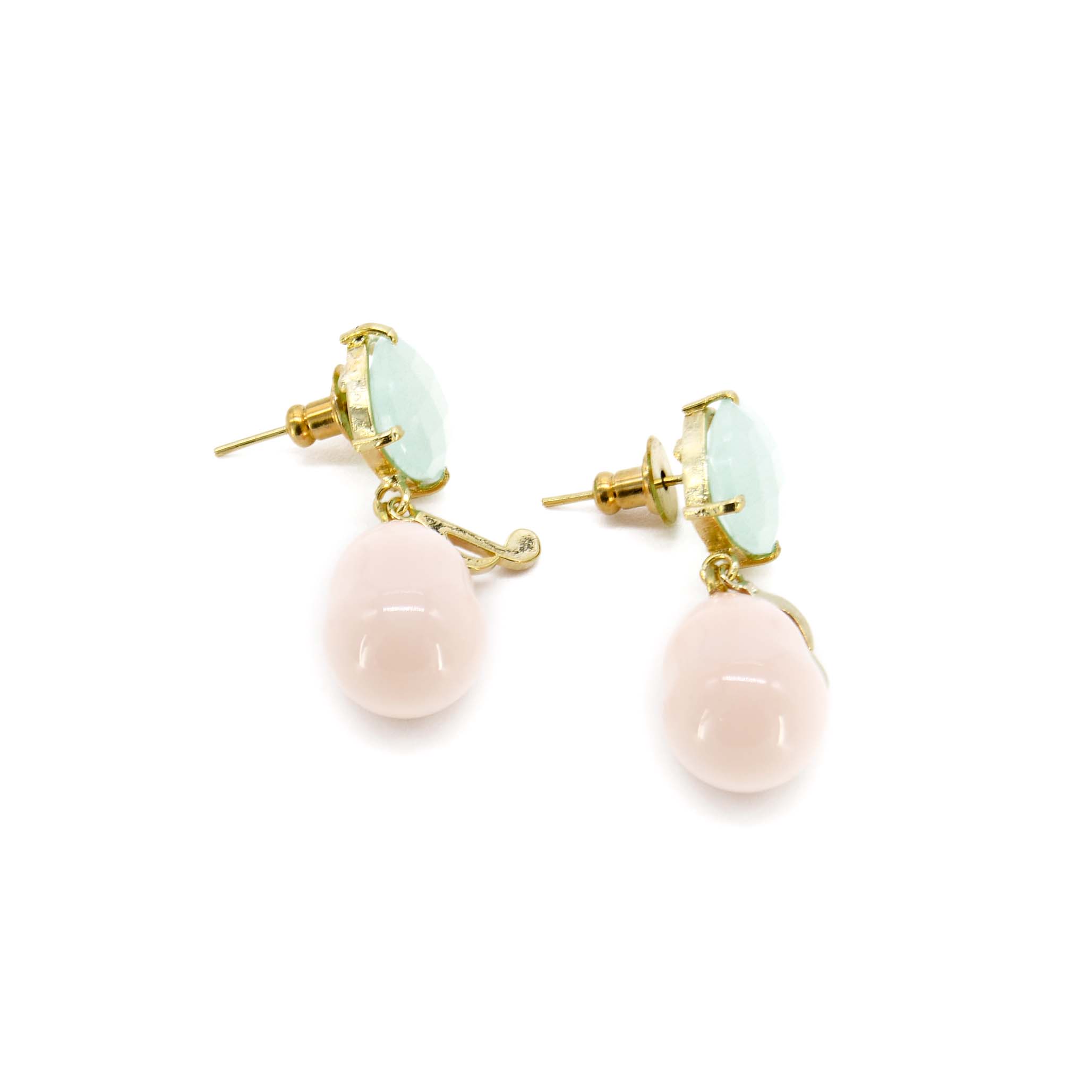 Adiba Women's Gold / Pink / Purple Green Chalcedony & Pink Shell Pearl Musical Handmade Drop Earring