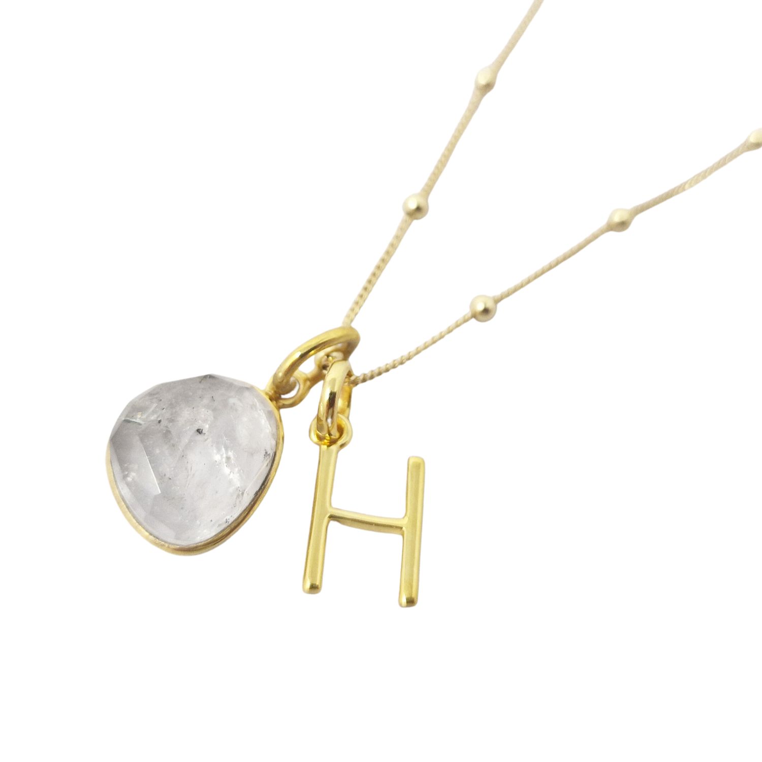 Women’s Gold / Grey / White Gold Vermeil Plated Herkimer Diamond April Birthstone Crystal Initial Pendant Charm Necklace Harfi