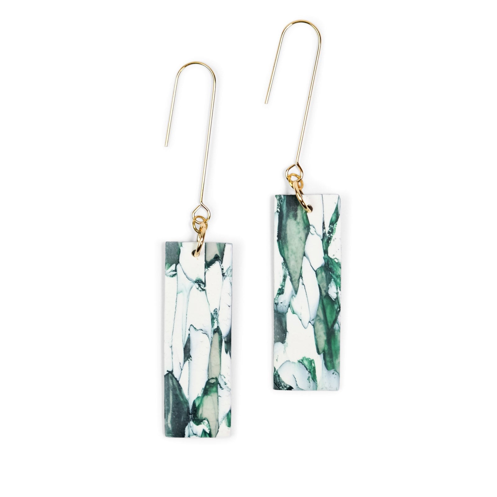 Shop By Chavelli Women's Gold / Green / White Giulia Dangly Earrings In Forest Green Marble In Gold/green/white