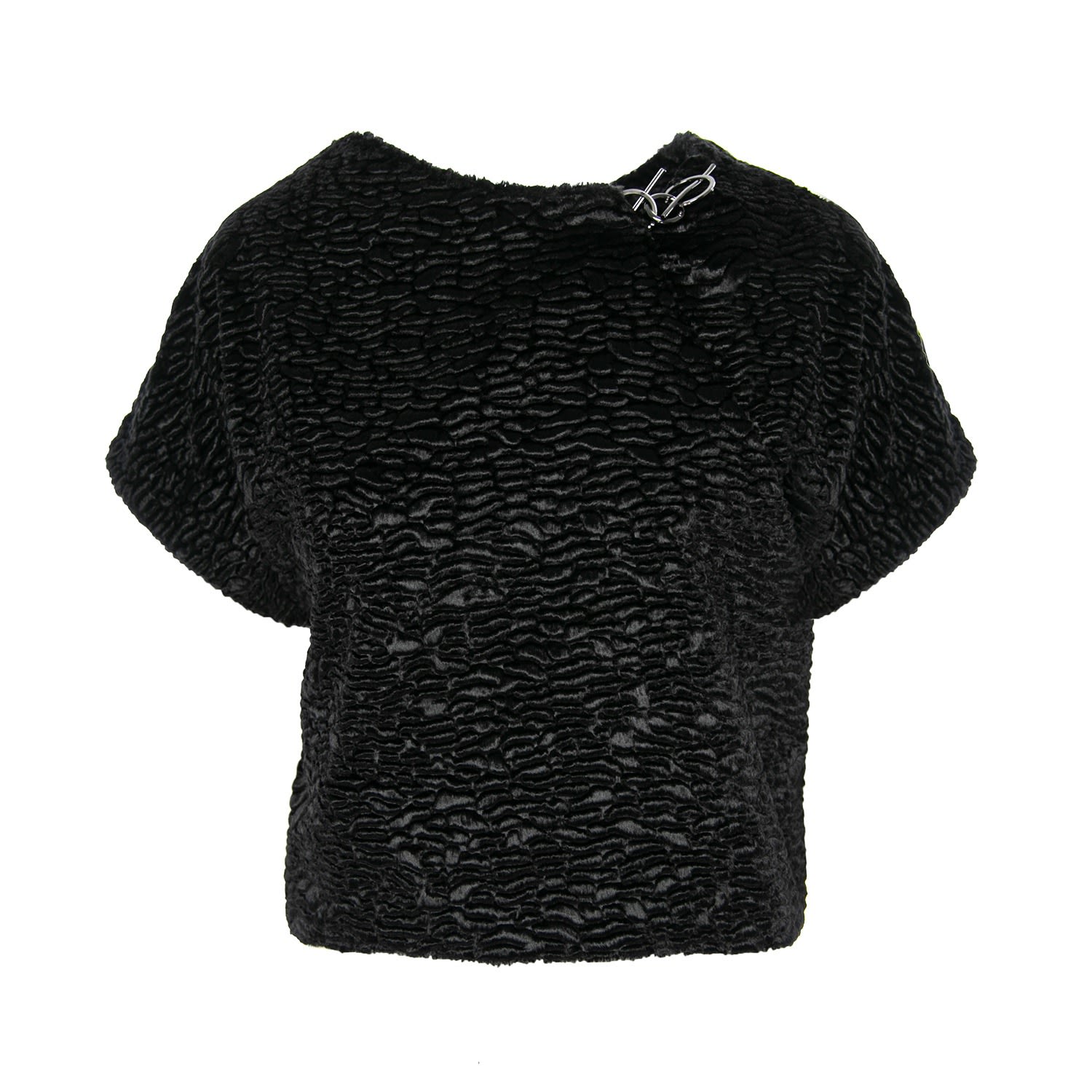 Women’s Black Astrakhan Cropped Top M/L Silvia Serban