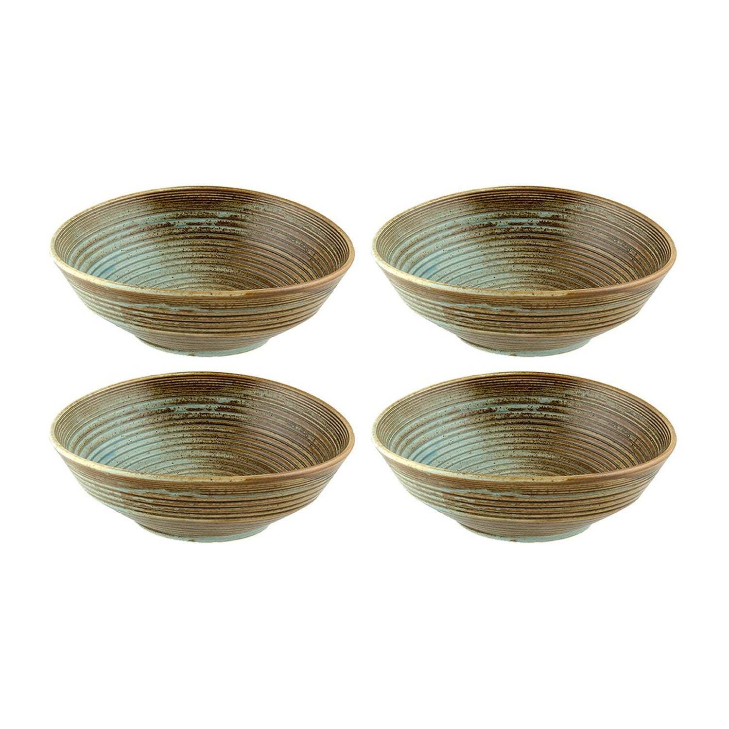 Turgla Home Blue / Brown Coral Round Decorated Porcelain Salad, Pasta, Entree Bowl, Set Of Four