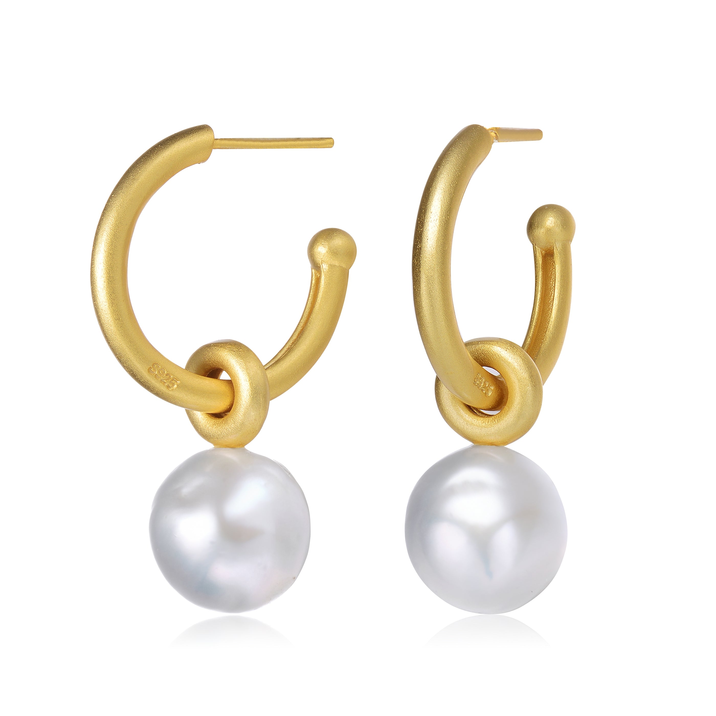 Women’s Gold / White Delphine Golden Pearl Mini Hoop Earrings Genevive Jewelry