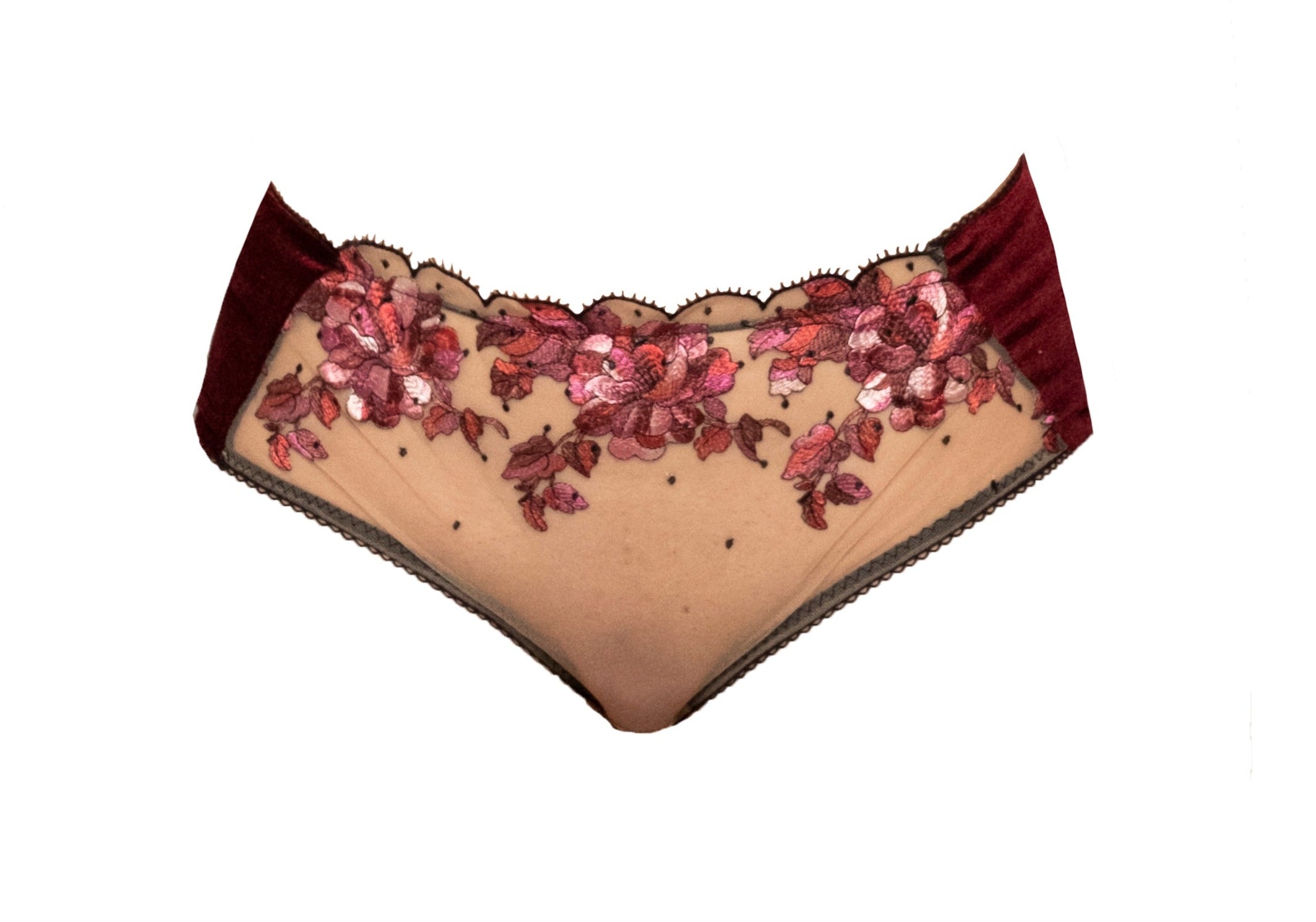 Carol Coelho Women's Blossom Embroidered Tulle & Velvet Sides Brief