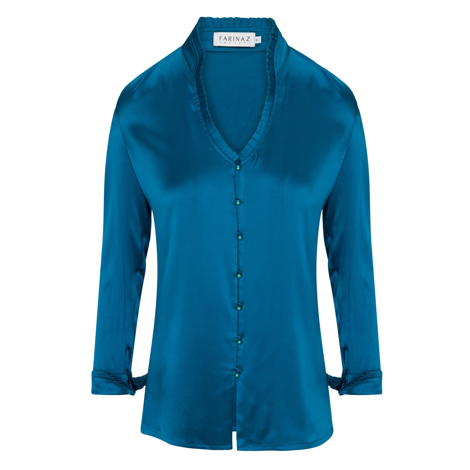 Farinaz Women's Blue Pleated Tunic Blouse - Teal In Blue