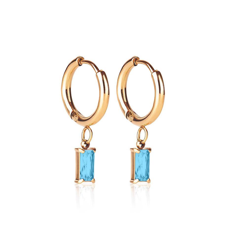 Ever Jewellery Women's Gold / Blue Luxe Gold Aquamarine Drop Huggie Earrings In Gold