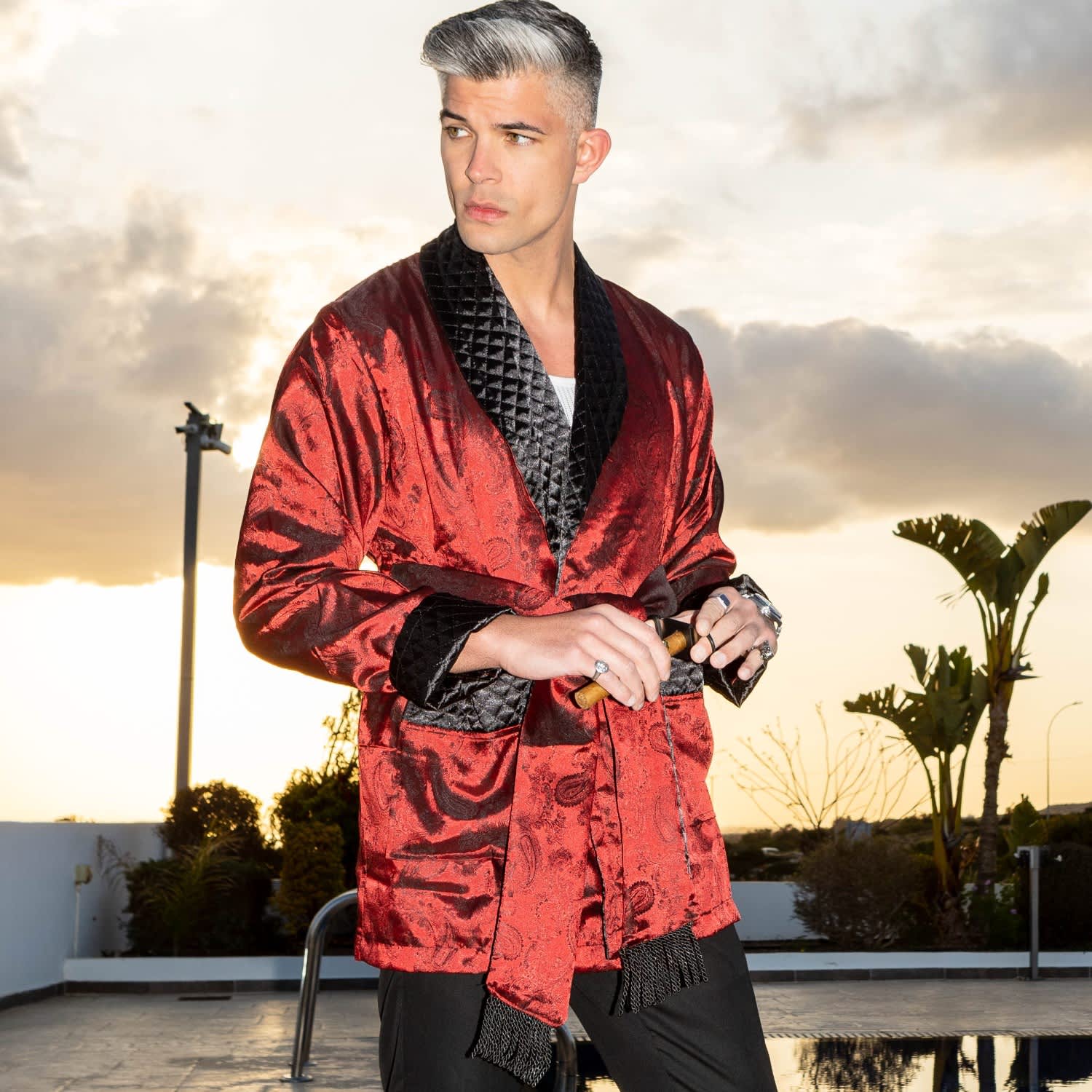 Clarke Men s Short Smoking Jacket Claret by Bown Of London