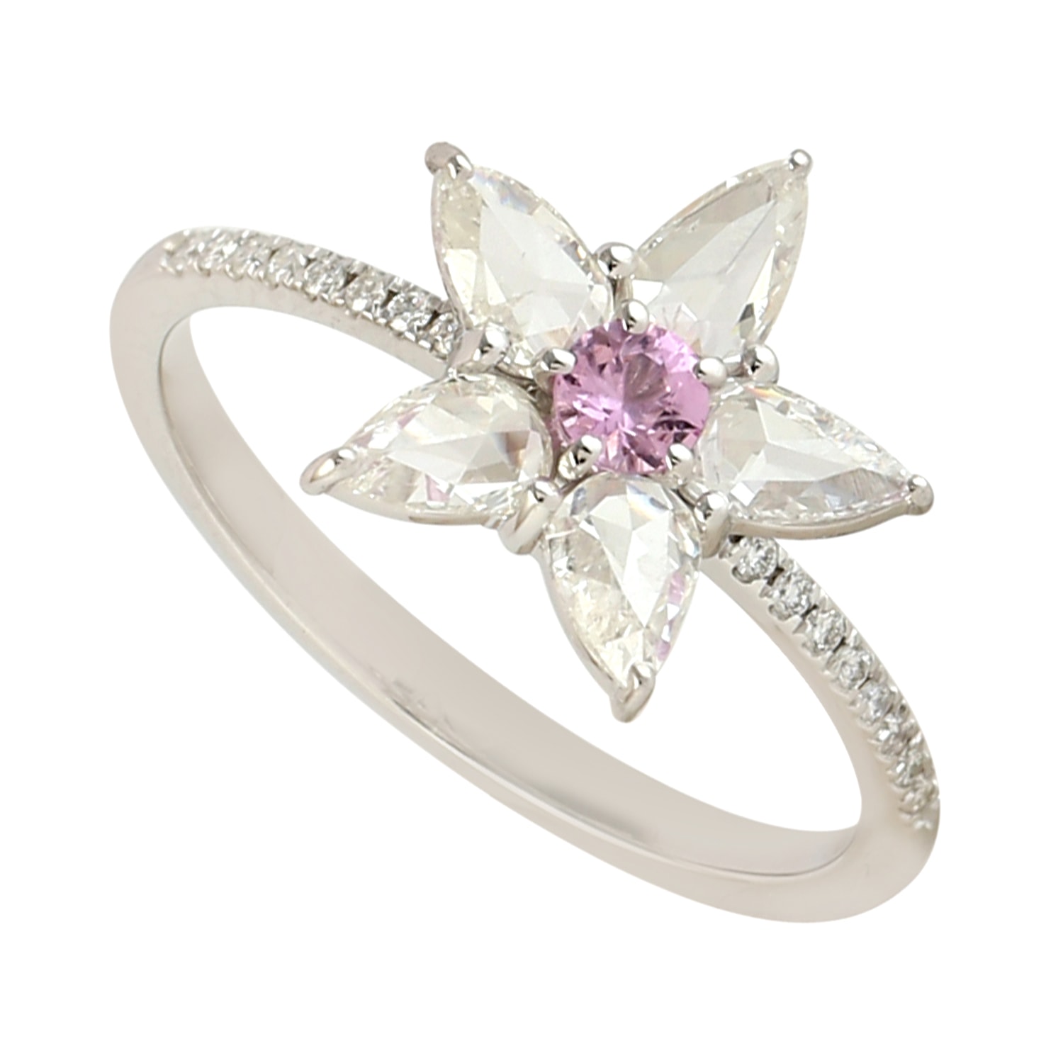 Women’s White / Pink / Purple Pink Sapphire & Natural Rose Cut Diamond In 18K White Gold Floral Ring Artisan