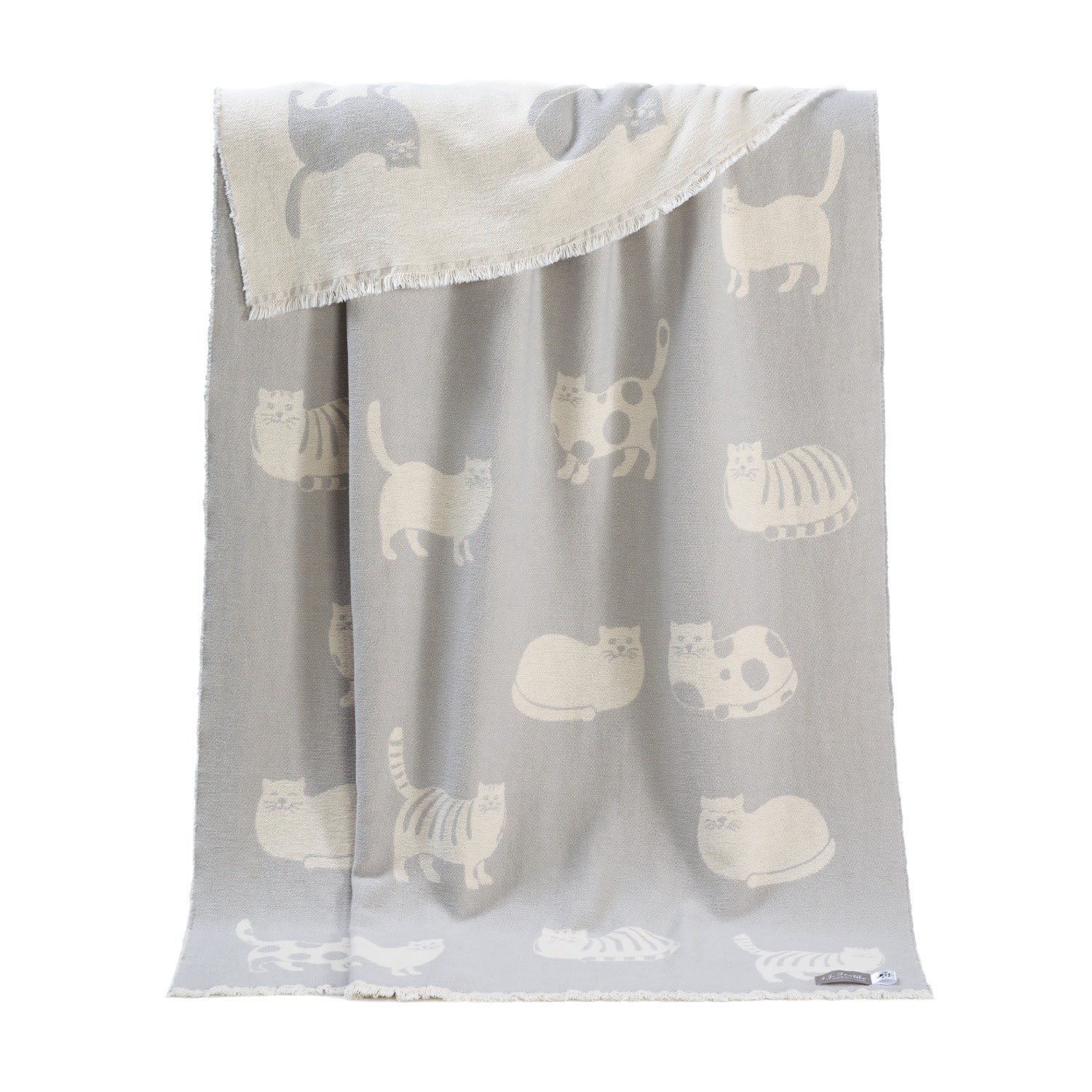 J.j.textile Light Grey Cat Pure Cotton Throw