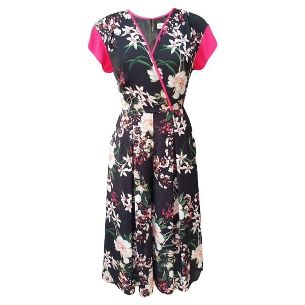 Beverly Jumpsuit Black Botanical Print L Mellaris Wolf Badger