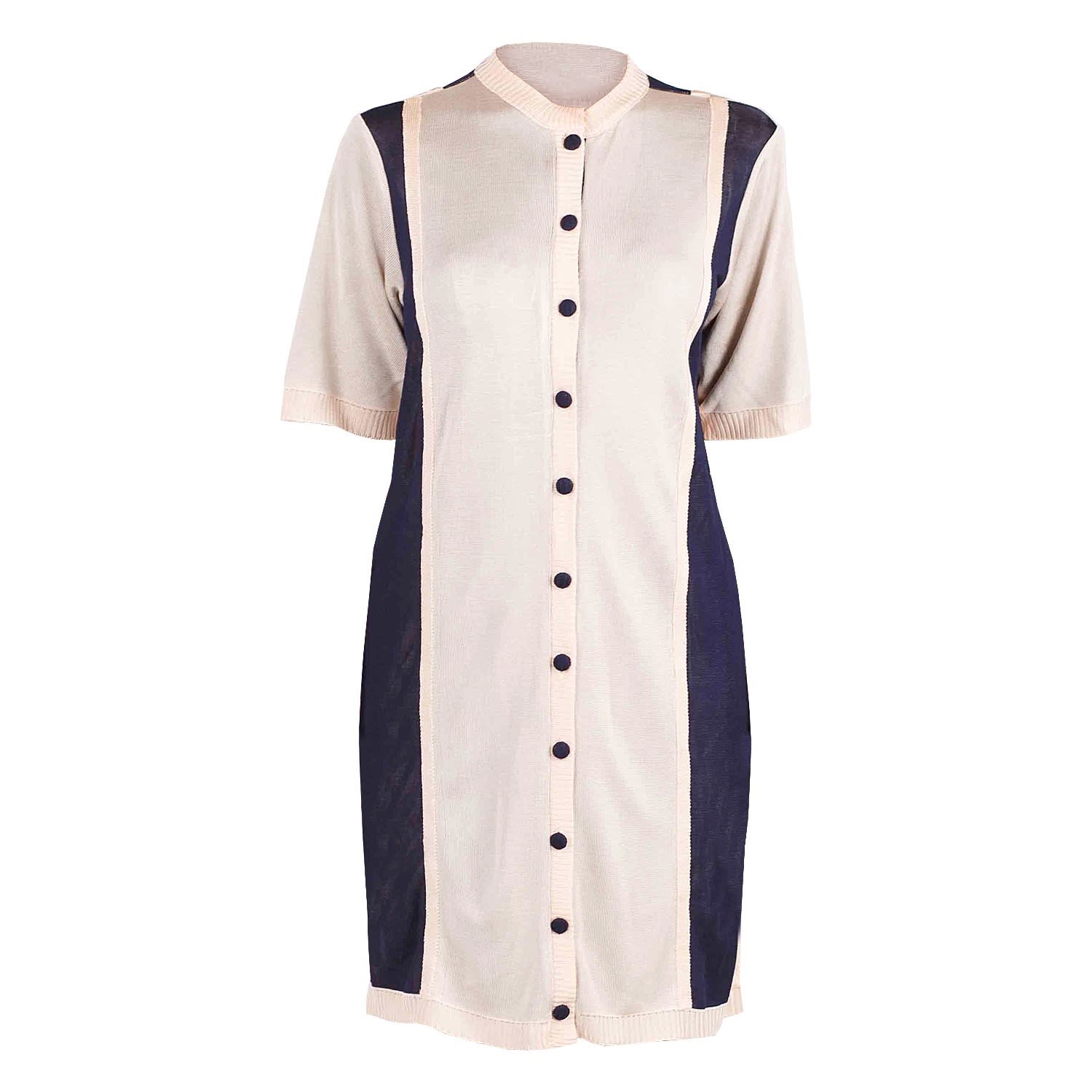 Maison Bogomil Women's Short Two Colour Dress With Buttons Separated From Each Other By Edging