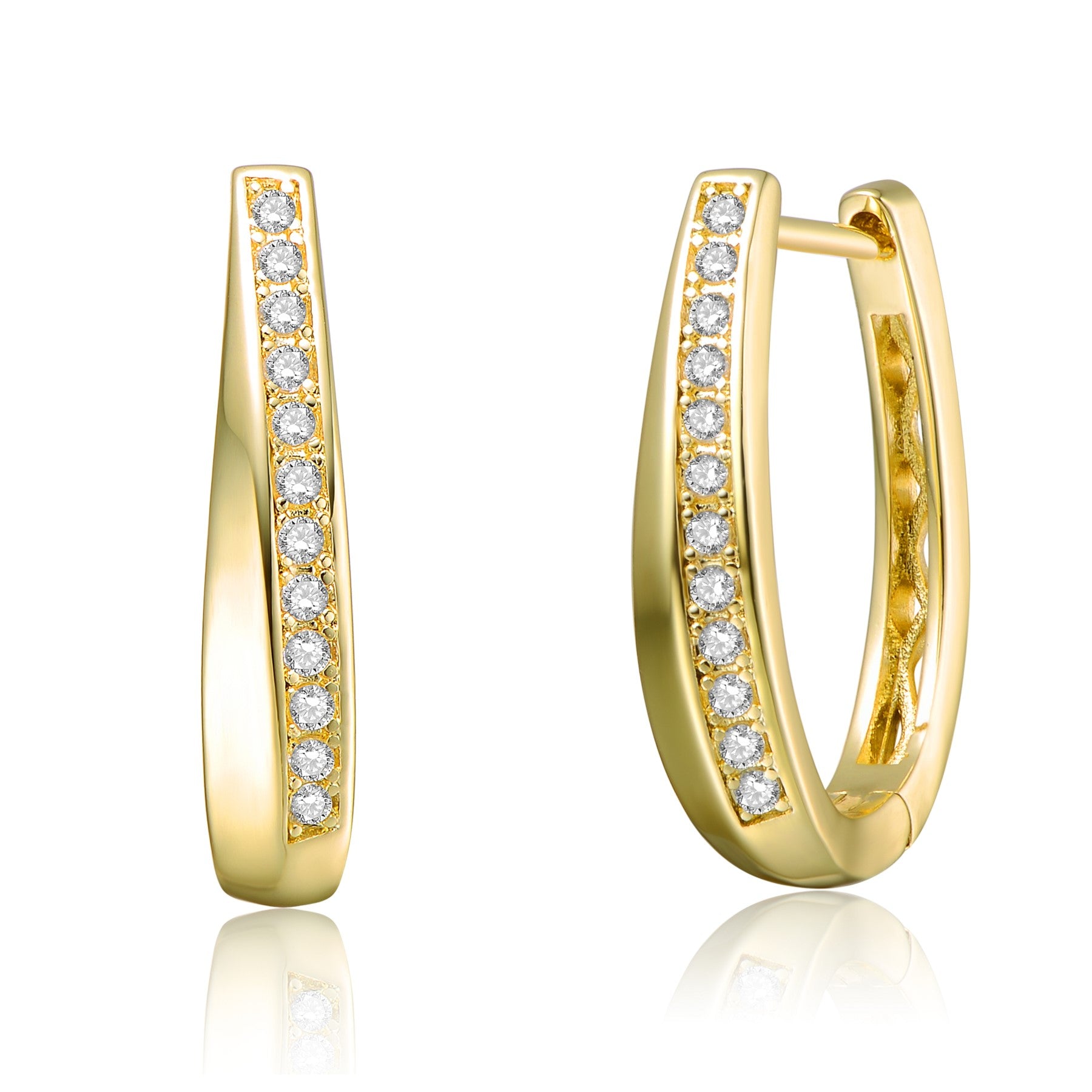 Women’s Gold / White Rachel Glauber Yellow Gold Plated Hoop Earrings With Clear Cubic Zirconia Genevive Jewelry