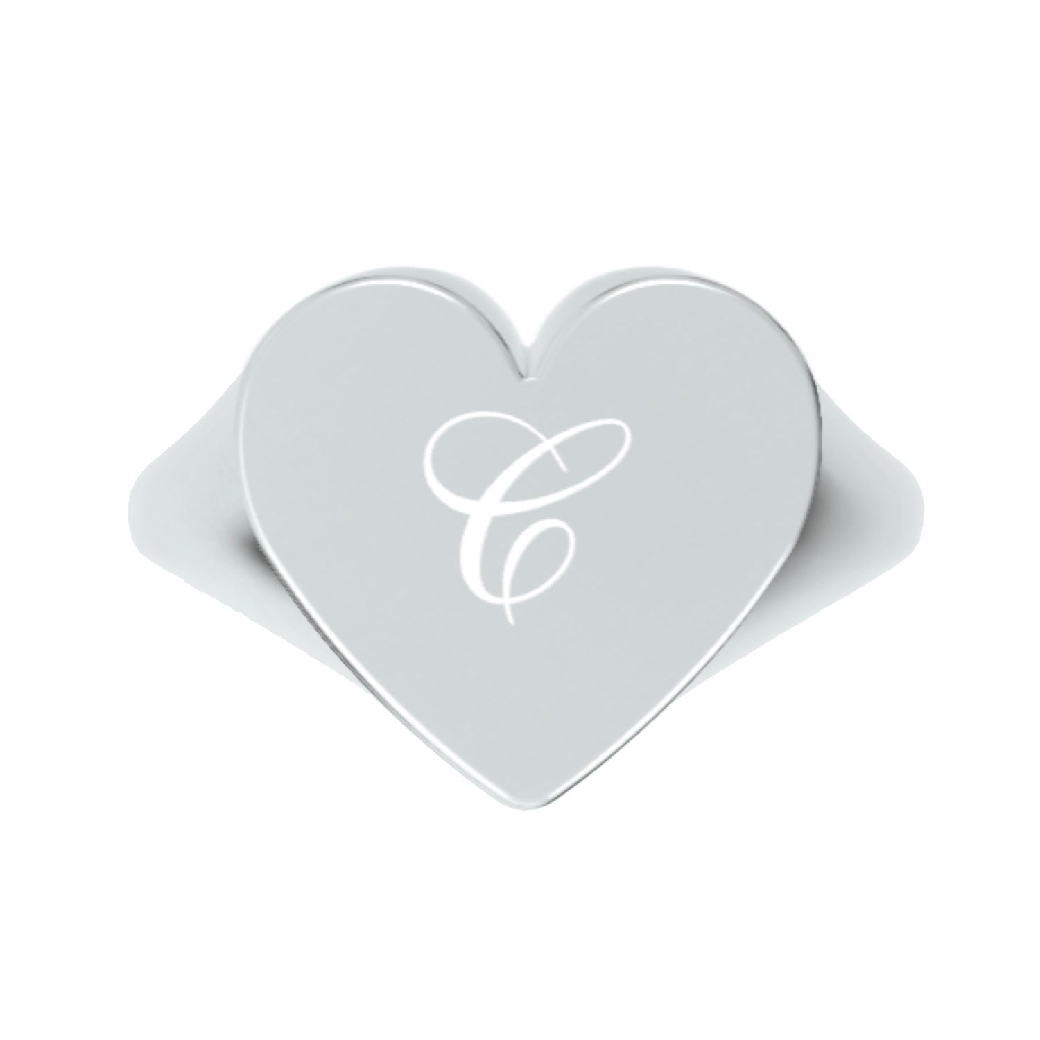 Unaloe Women's Custom Heart Shaped Chevalier Ring In Sterling Silver With -c- Initial