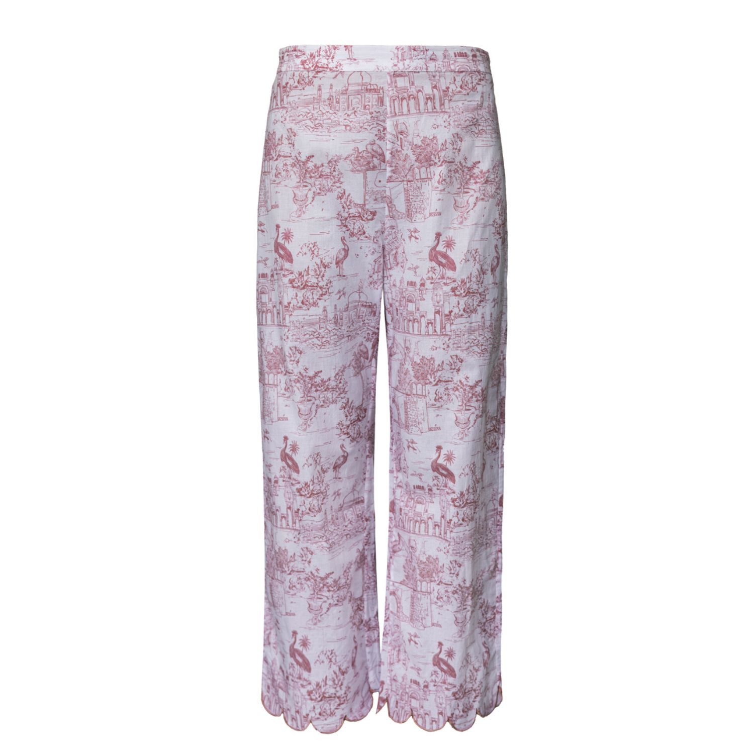 Love Letters X Women's Pink / Purple Pink & White Jaipur Toile Scallop Detail Pant In Pink/purple