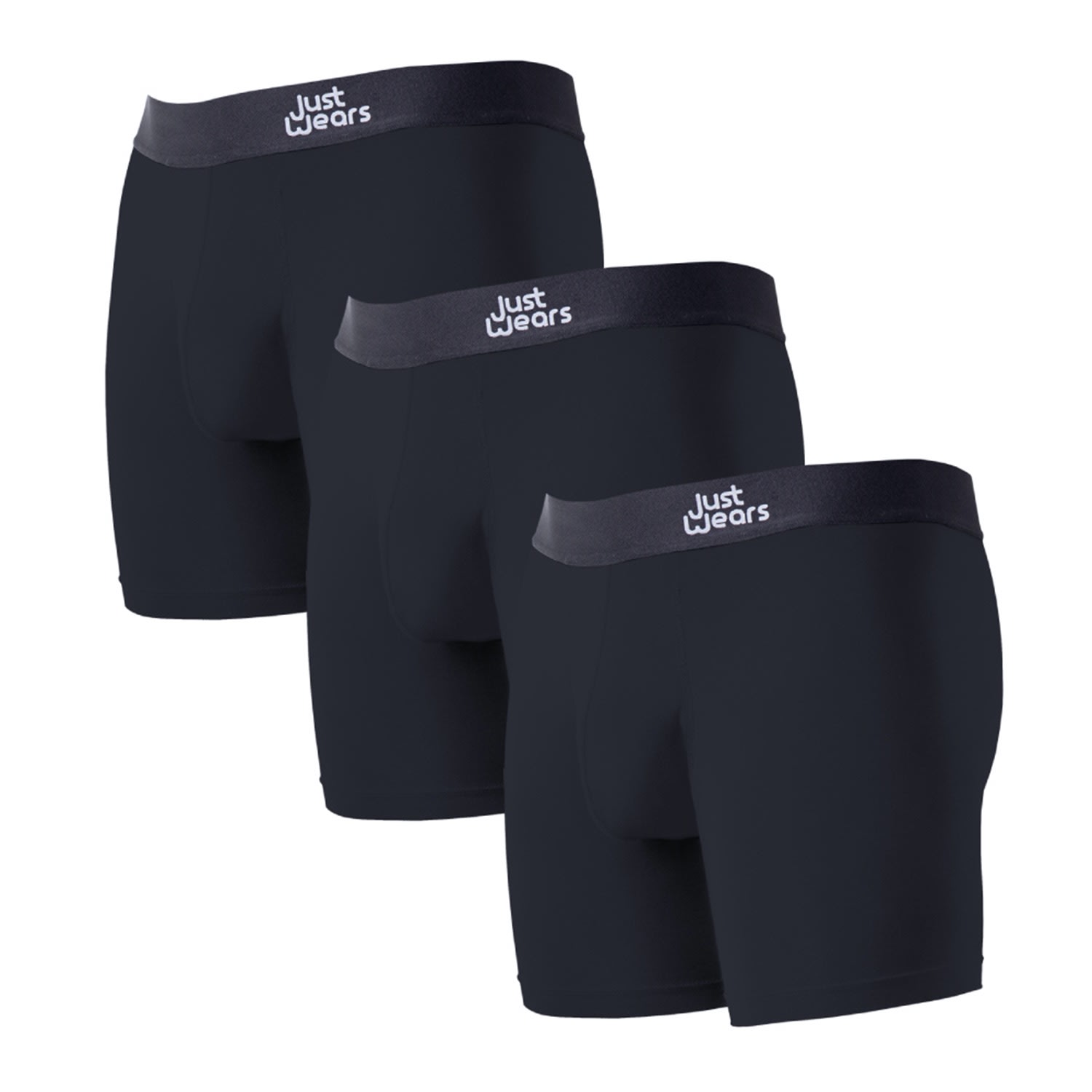 Justwears Men's Super Soft Boxer Briefs With Pouch - Anti-chafe & No Ride Up Design - Three Pack - Black In Black