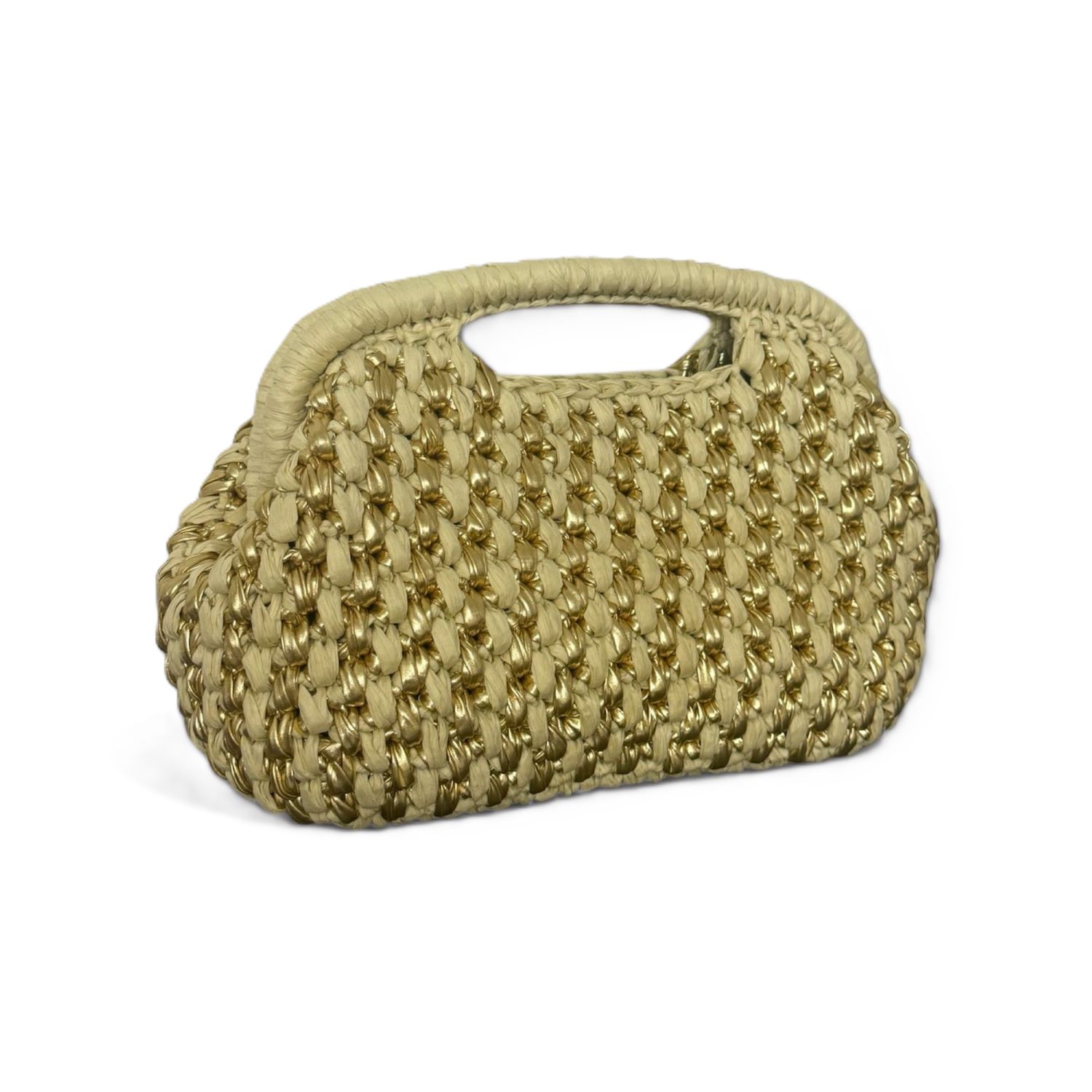 Springmoonatelier Women's Neutrals Handmade Raffia & Metallic Yarn Structured Bag