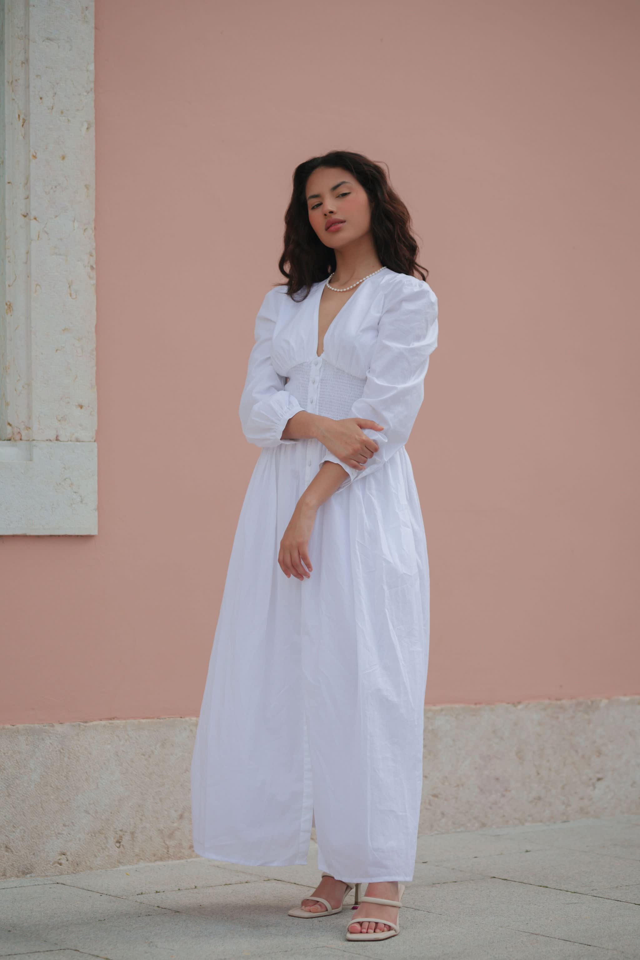 The Organic Cotton Midi Shirt Dress With Pockets In White