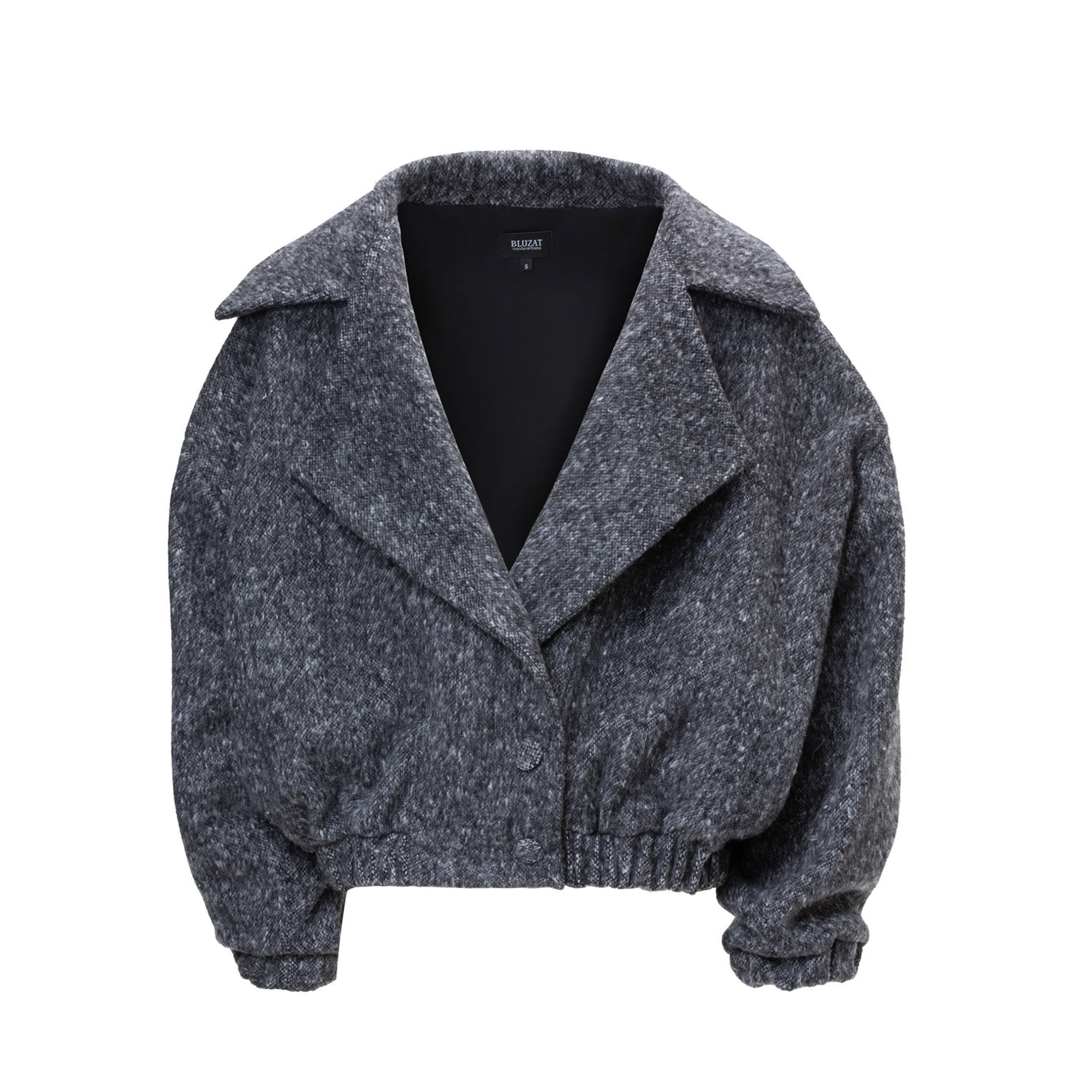 Bluzat Women's Grey Bomber Jacket With Lapels In Grey