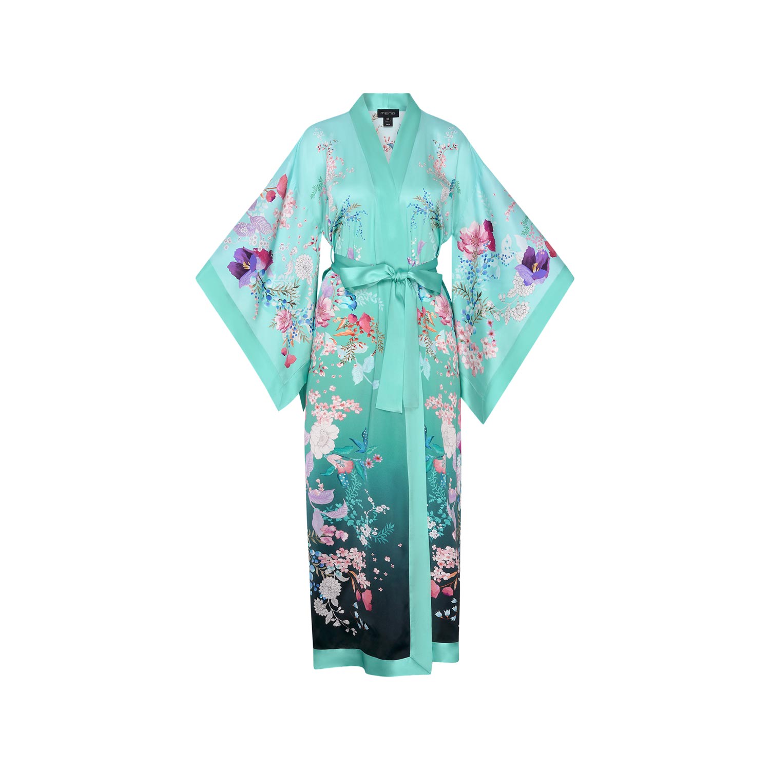 Women's Green Ombre Silk Satin Kimono | One Size | Meng