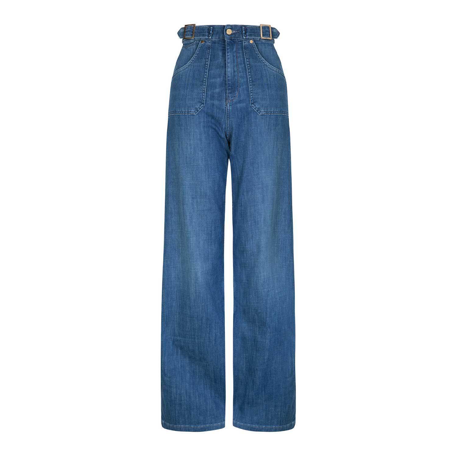 Donna Ida Blue Minnie The High Top Full Length Wide Leg Flared Jeans - Lazy Afternoon In Blue