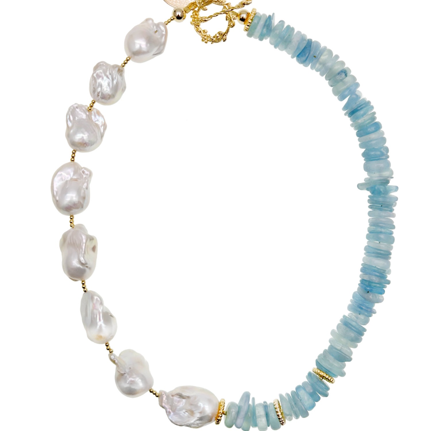 Farra Women's Blue / White Baroque Pearls With Aquamarine Necklace In Multi