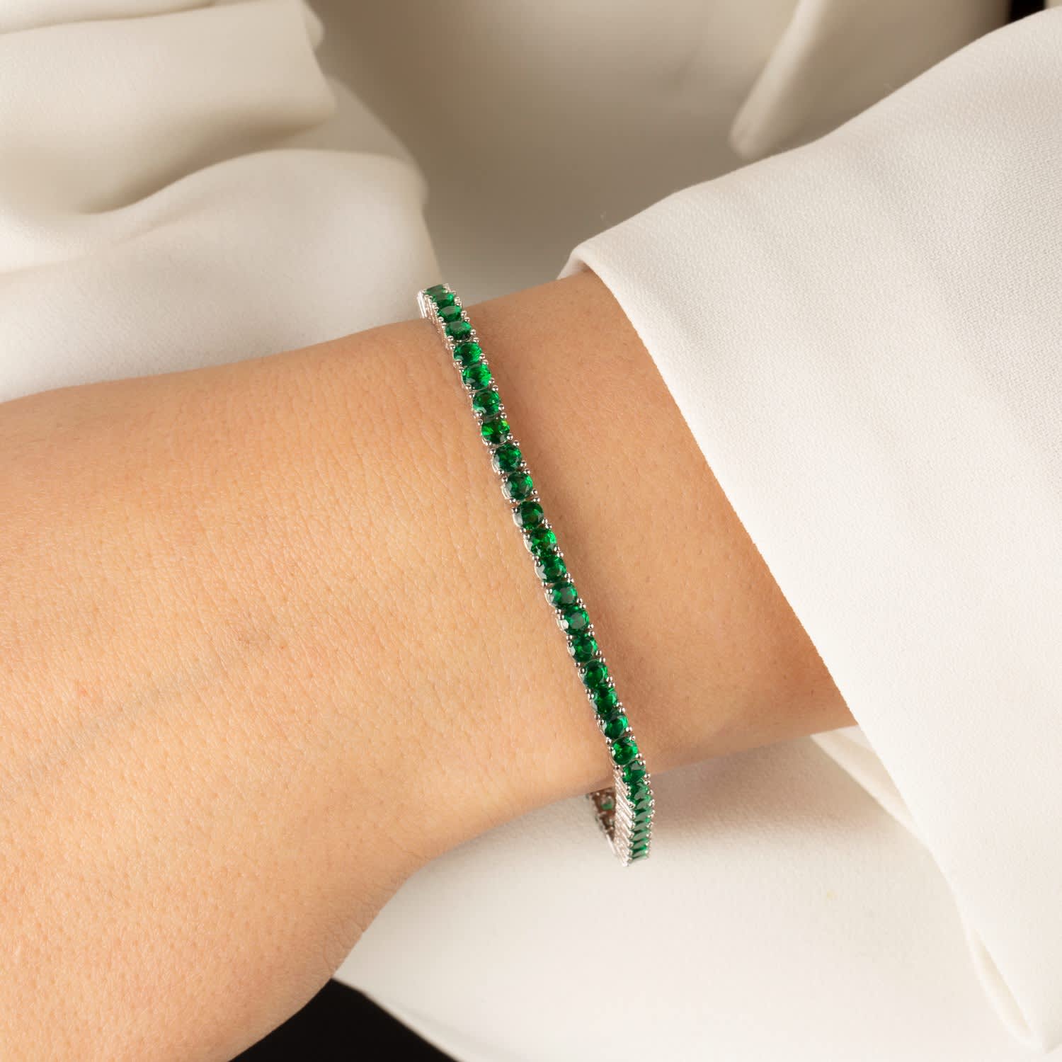 Green Emerald Tennis Bracelet Silver Ep Designs Wolf Badger