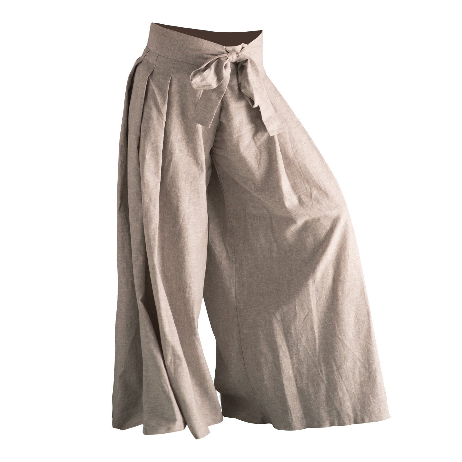 Nikka Place Women's Grey Linen Gaucho Summer Trousers With Front Tie In Natural Colour In Grey