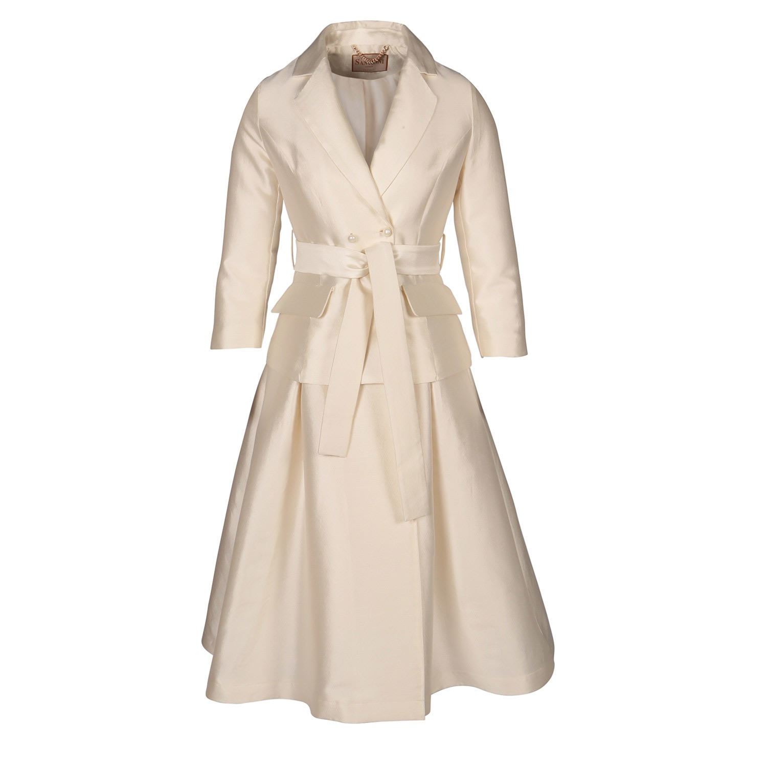 Women's White 'Audrey' 100% Wool & Silk Dress Coat In Bianco | M/L | Santinni