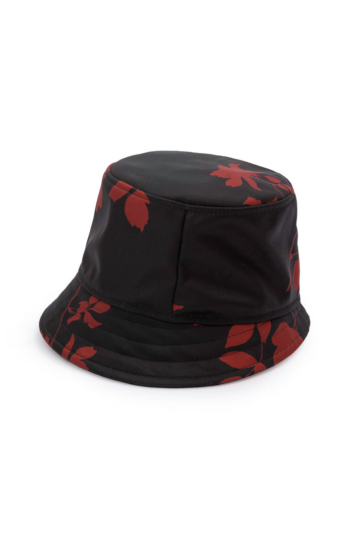 Rainsisters Women's Elegant Black Bucket Hat With Red Floral Print