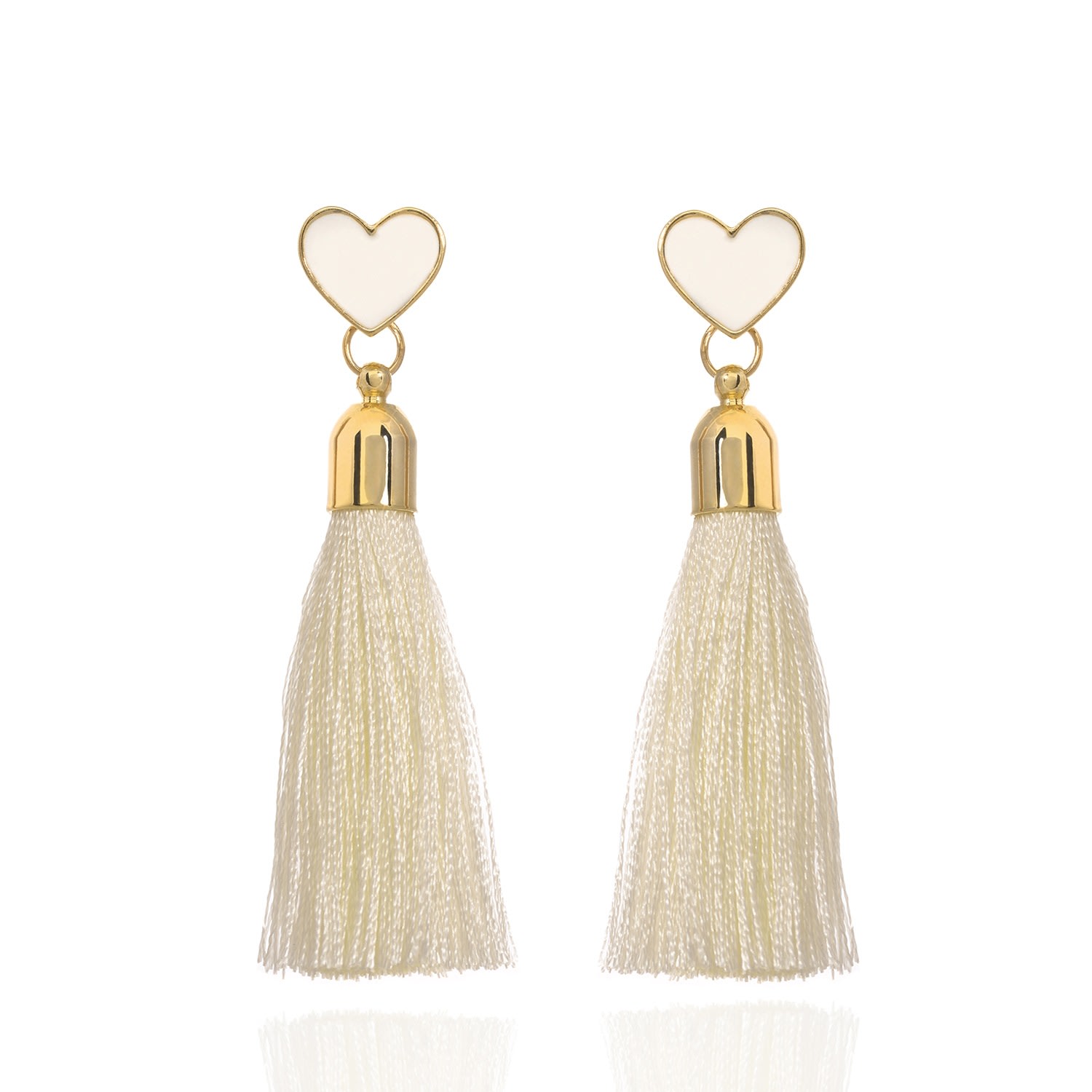 Women’s Heart White Tassel Earrings C. j.m