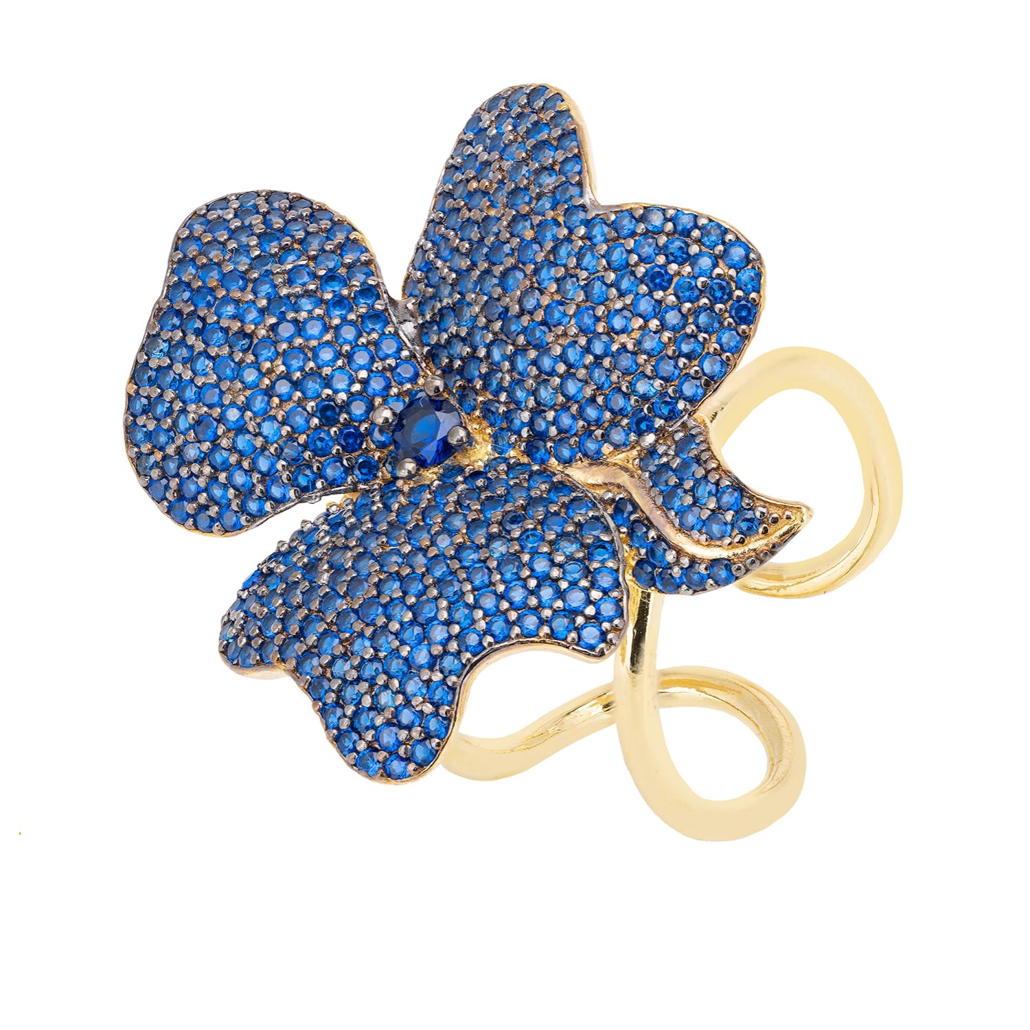 Women’s Gold / Blue Flower Cocktail Ring Gold Sapphire Blue Latelita