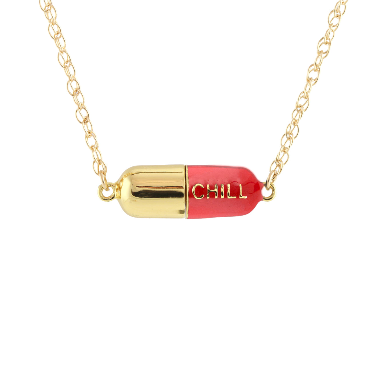 Kris Nations Women's Big Chill Pill Chain Necklace Red & Gold Filled